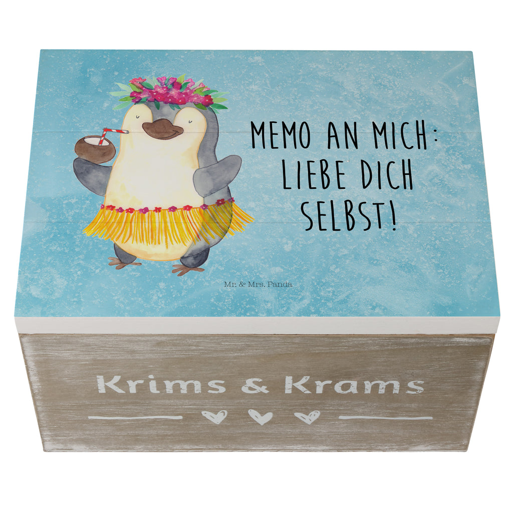 Holzkiste Pinguin Kokosnuss Holzkiste, Kiste, Schatzkiste, Truhe, Schatulle, XXL, Erinnerungsbox, Erinnerungskiste, Dekokiste, Aufbewahrungsbox, Pinguin, Aloha, Hawaii, Urlaub, Kokosnuss, Pinguine