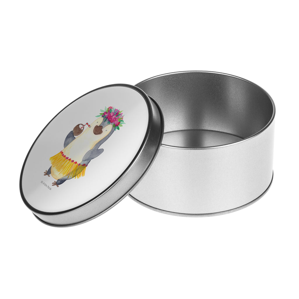 Blechdose rund Pinguin Kokosnuss Metalldose, Keksdose, Dose, Vorratsdose, Geschenkbox, Pinguin, Aloha, Hawaii, Urlaub, Kokosnuss, Pinguine