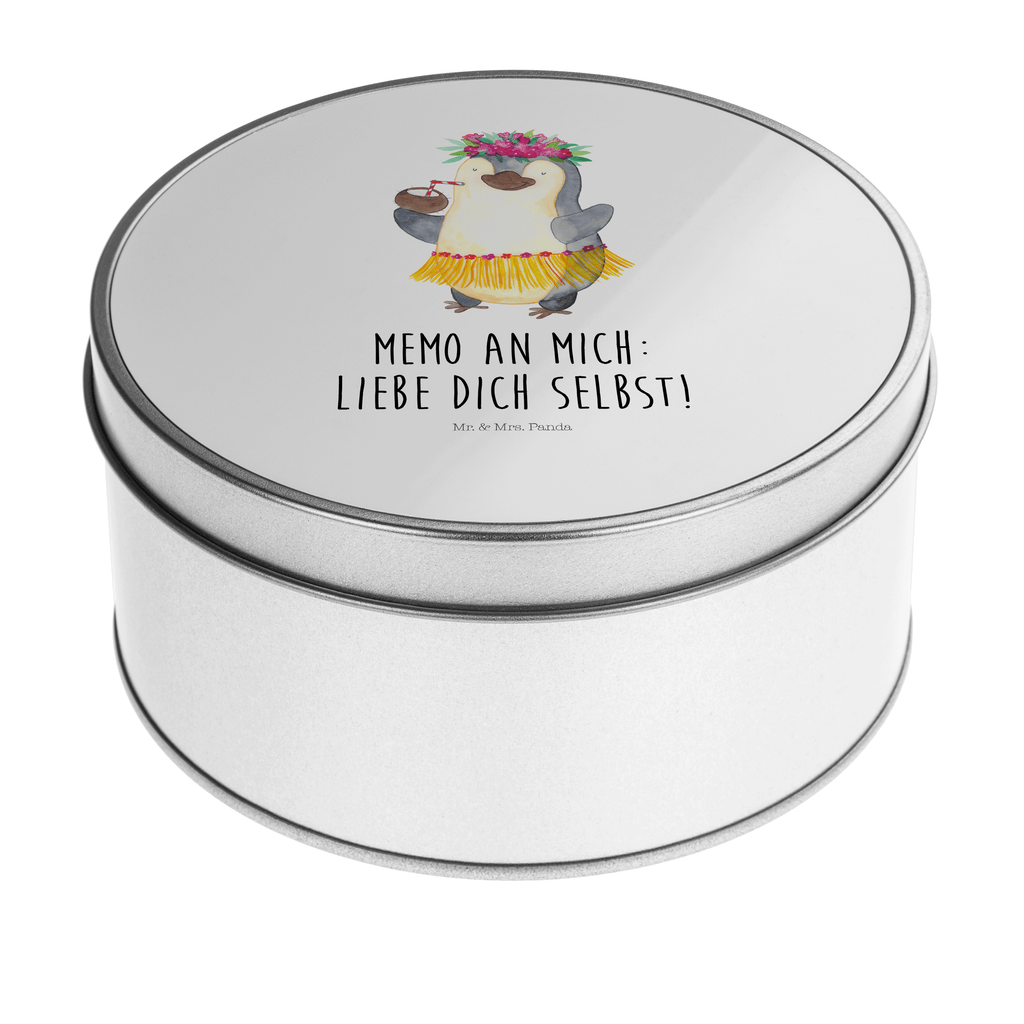 Blechdose rund Pinguin Kokosnuss Metalldose, Keksdose, Dose, Vorratsdose, Geschenkbox, Pinguin, Aloha, Hawaii, Urlaub, Kokosnuss, Pinguine