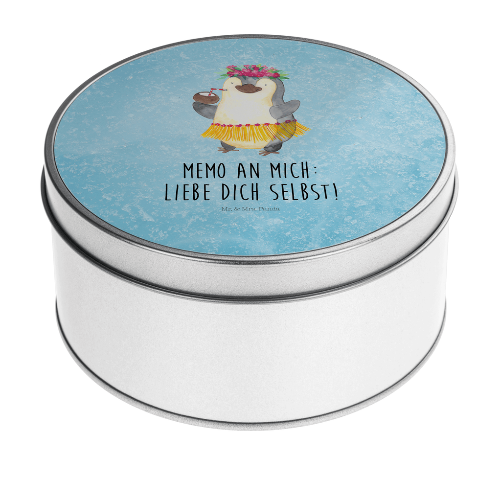 Blechdose rund Pinguin Kokosnuss Metalldose, Keksdose, Dose, Vorratsdose, Geschenkbox, Pinguin, Aloha, Hawaii, Urlaub, Kokosnuss, Pinguine