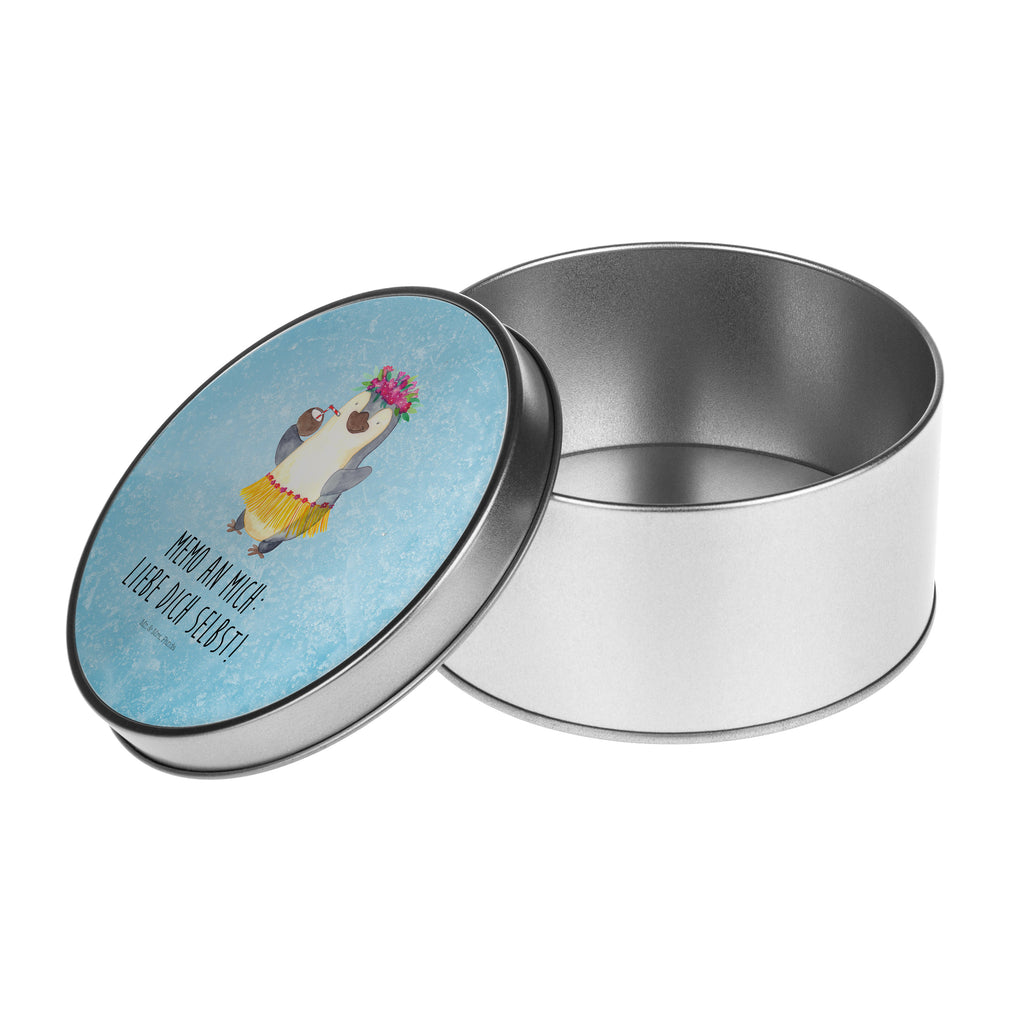 Blechdose rund Pinguin Kokosnuss Metalldose, Keksdose, Dose, Vorratsdose, Geschenkbox, Pinguin, Aloha, Hawaii, Urlaub, Kokosnuss, Pinguine