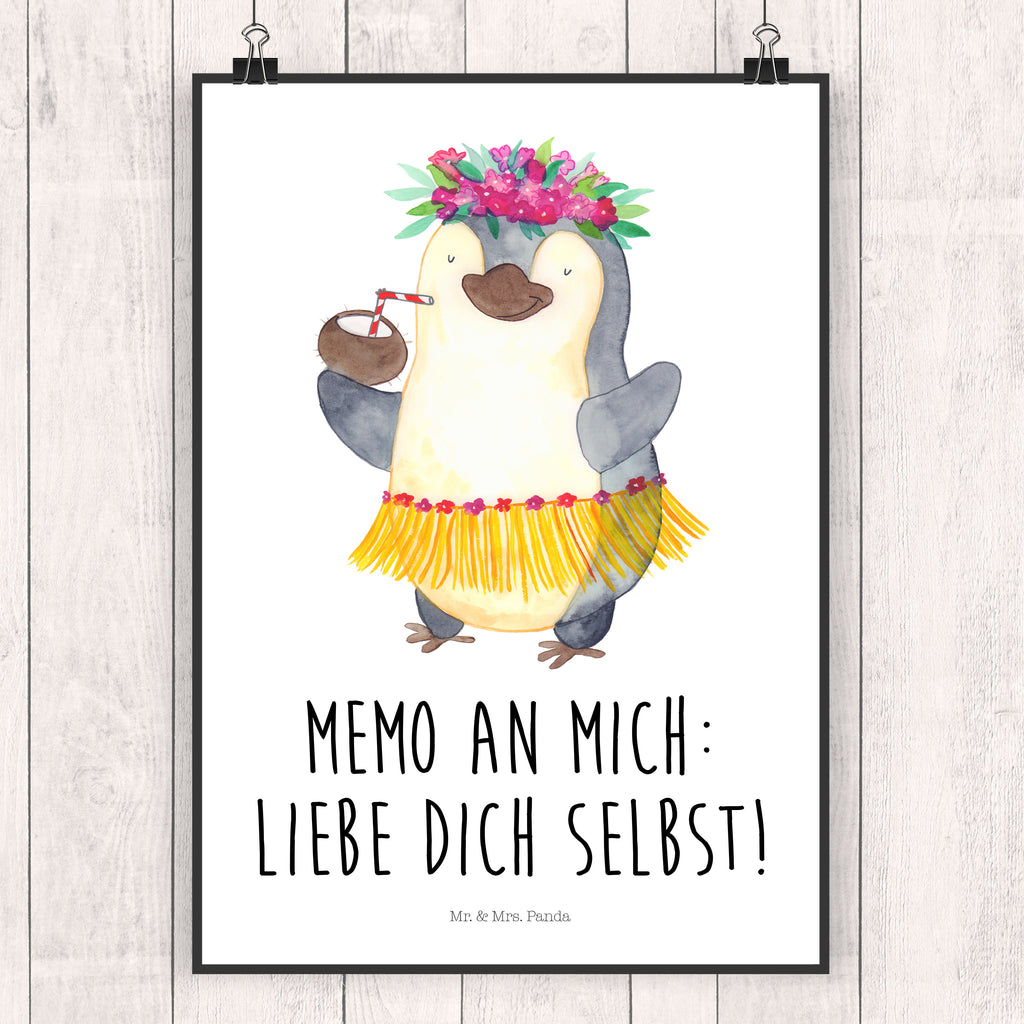 Poster Pinguin Kokosnuss Poster, Wandposter, Bild, Wanddeko, Küchenposter, Kinderposter, Wanddeko Bild, Raumdekoration, Wanddekoration, Handgemaltes Poster, Mr. & Mrs. Panda Poster, Designposter, Kunstdruck, Posterdruck, Pinguin, Aloha, Hawaii, Urlaub, Kokosnuss, Pinguine