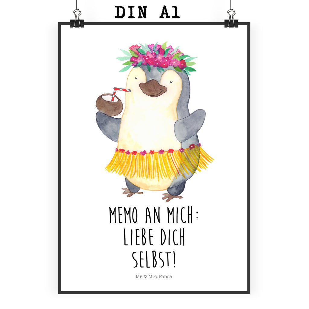 Poster Pinguin Kokosnuss Poster, Wandposter, Bild, Wanddeko, Küchenposter, Kinderposter, Wanddeko Bild, Raumdekoration, Wanddekoration, Handgemaltes Poster, Mr. & Mrs. Panda Poster, Designposter, Kunstdruck, Posterdruck, Pinguin, Aloha, Hawaii, Urlaub, Kokosnuss, Pinguine