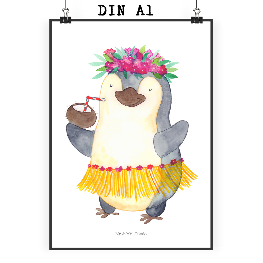 Poster Pinguin Kokosnuss Poster, Wandposter, Bild, Wanddeko, Küchenposter, Kinderposter, Wanddeko Bild, Raumdekoration, Wanddekoration, Handgemaltes Poster, Mr. & Mrs. Panda Poster, Designposter, Kunstdruck, Posterdruck, Pinguin, Aloha, Hawaii, Urlaub, Kokosnuss, Pinguine