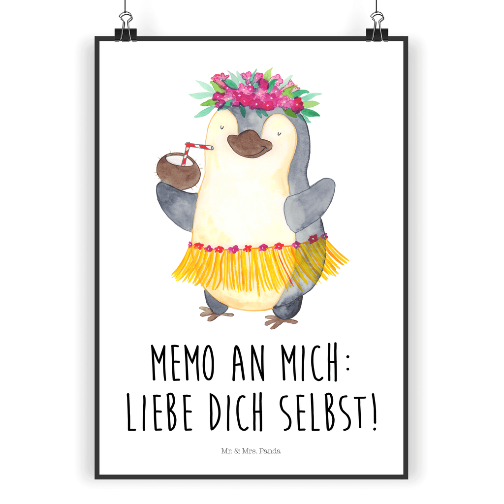 Poster Pinguin Kokosnuss Poster, Wandposter, Bild, Wanddeko, Küchenposter, Kinderposter, Wanddeko Bild, Raumdekoration, Wanddekoration, Handgemaltes Poster, Mr. & Mrs. Panda Poster, Designposter, Kunstdruck, Posterdruck, Pinguin, Aloha, Hawaii, Urlaub, Kokosnuss, Pinguine