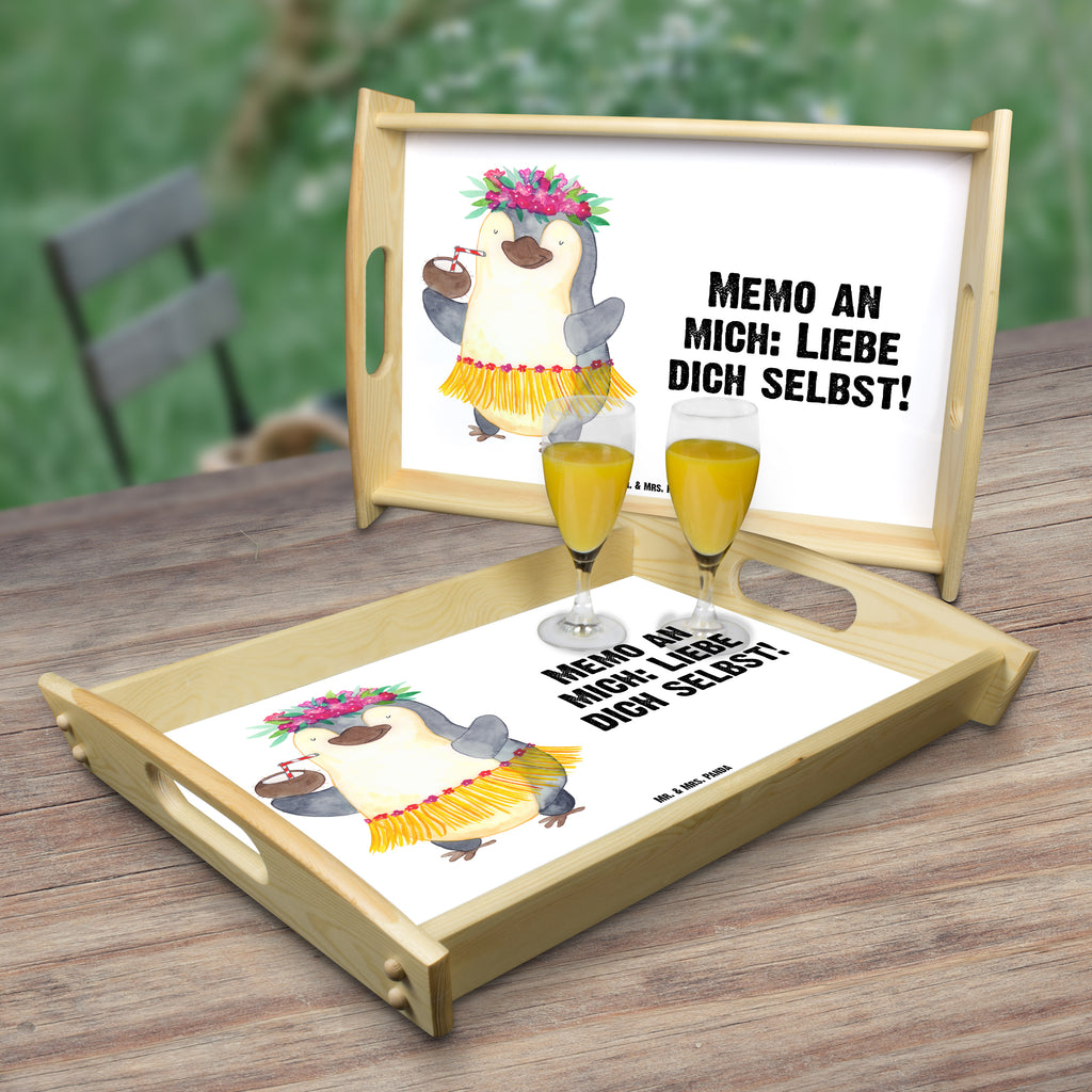 Serviertablett Pinguin Kokosnuss Tablett, Holztablett, Küchentablett, Dekotablett, Frühstückstablett, Pinguin, Aloha, Hawaii, Urlaub, Kokosnuss, Pinguine