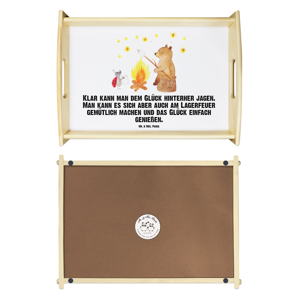 Serviertablett Bär & Marienkäfer Lagerfeuer Tablett, Holztablett, Küchentablett, Dekotablett, Frühstückstablett, Bär, Teddy, Teddybär, Lagerfeuer