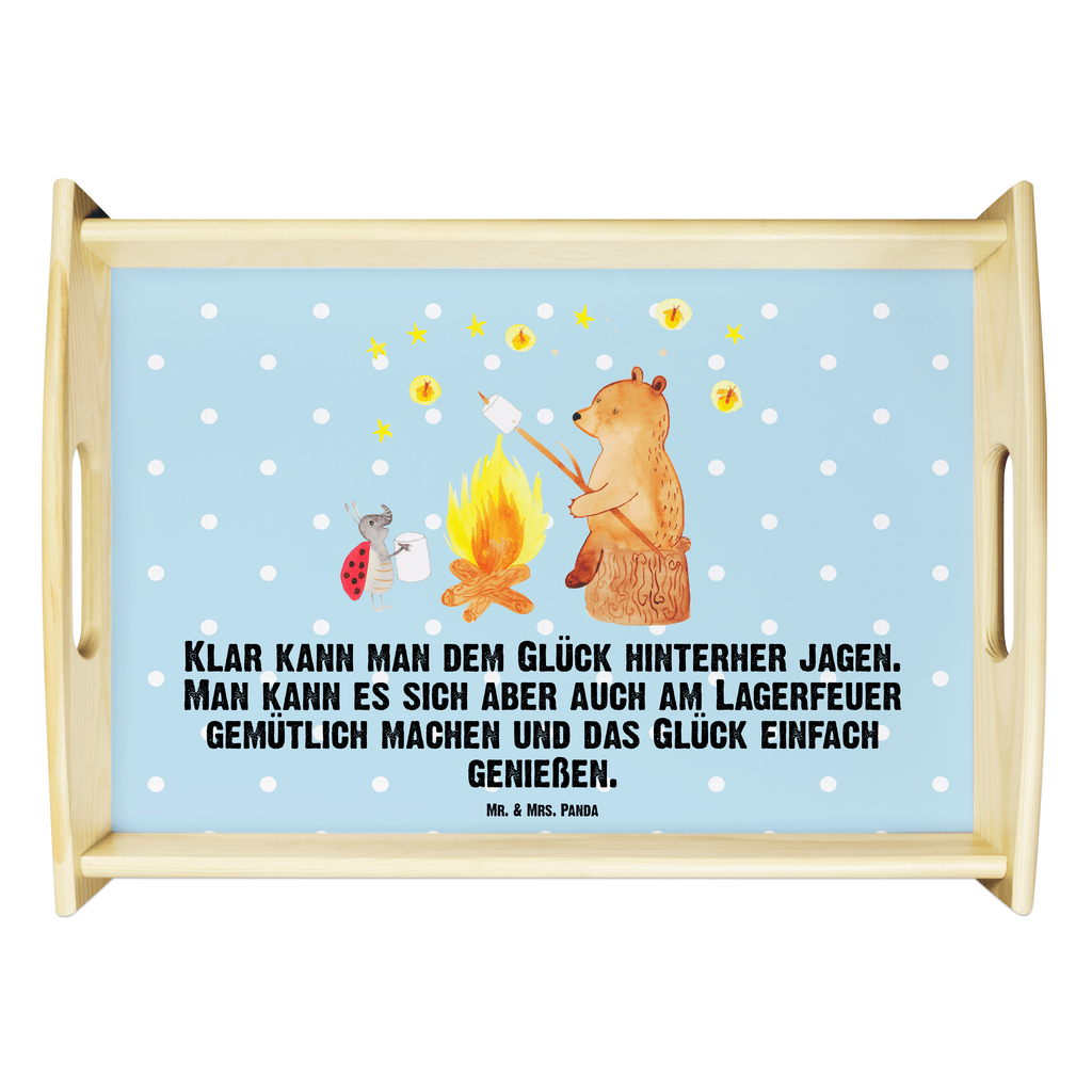 Serviertablett Bär & Marienkäfer Lagerfeuer Tablett, Holztablett, Küchentablett, Dekotablett, Frühstückstablett, Bär, Teddy, Teddybär, Lagerfeuer