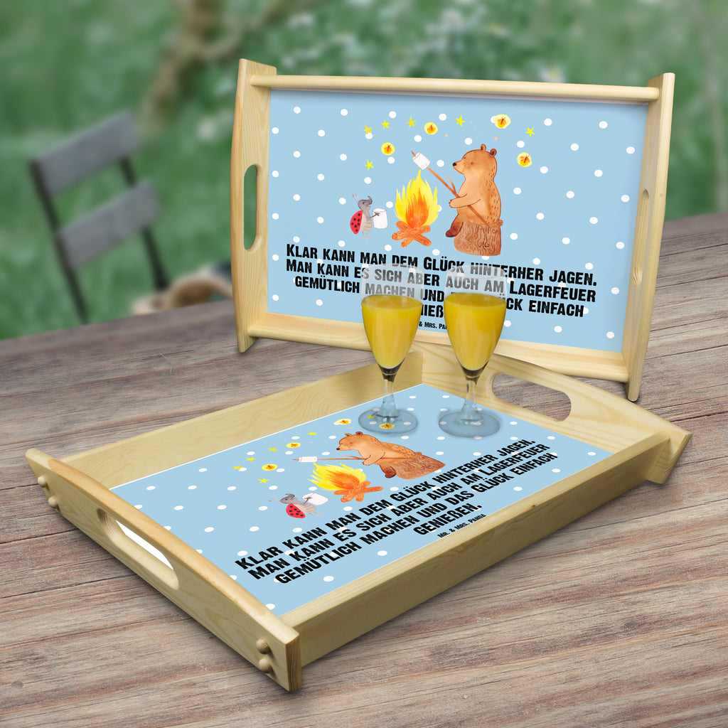 Serviertablett Bär & Marienkäfer Lagerfeuer Tablett, Holztablett, Küchentablett, Dekotablett, Frühstückstablett, Bär, Teddy, Teddybär, Lagerfeuer