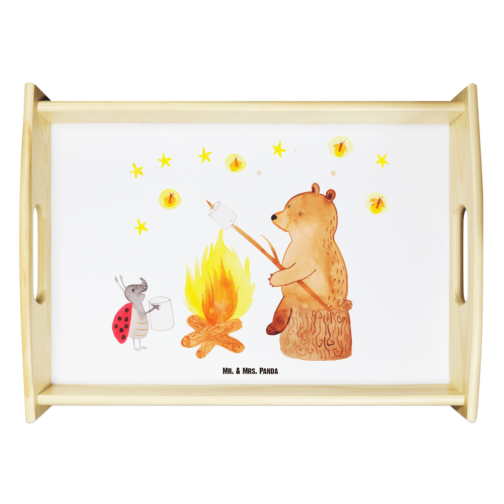 Serviertablett Bär & Marienkäfer Lagerfeuer Tablett, Holztablett, Küchentablett, Dekotablett, Frühstückstablett, Bär, Teddy, Teddybär, Lagerfeuer