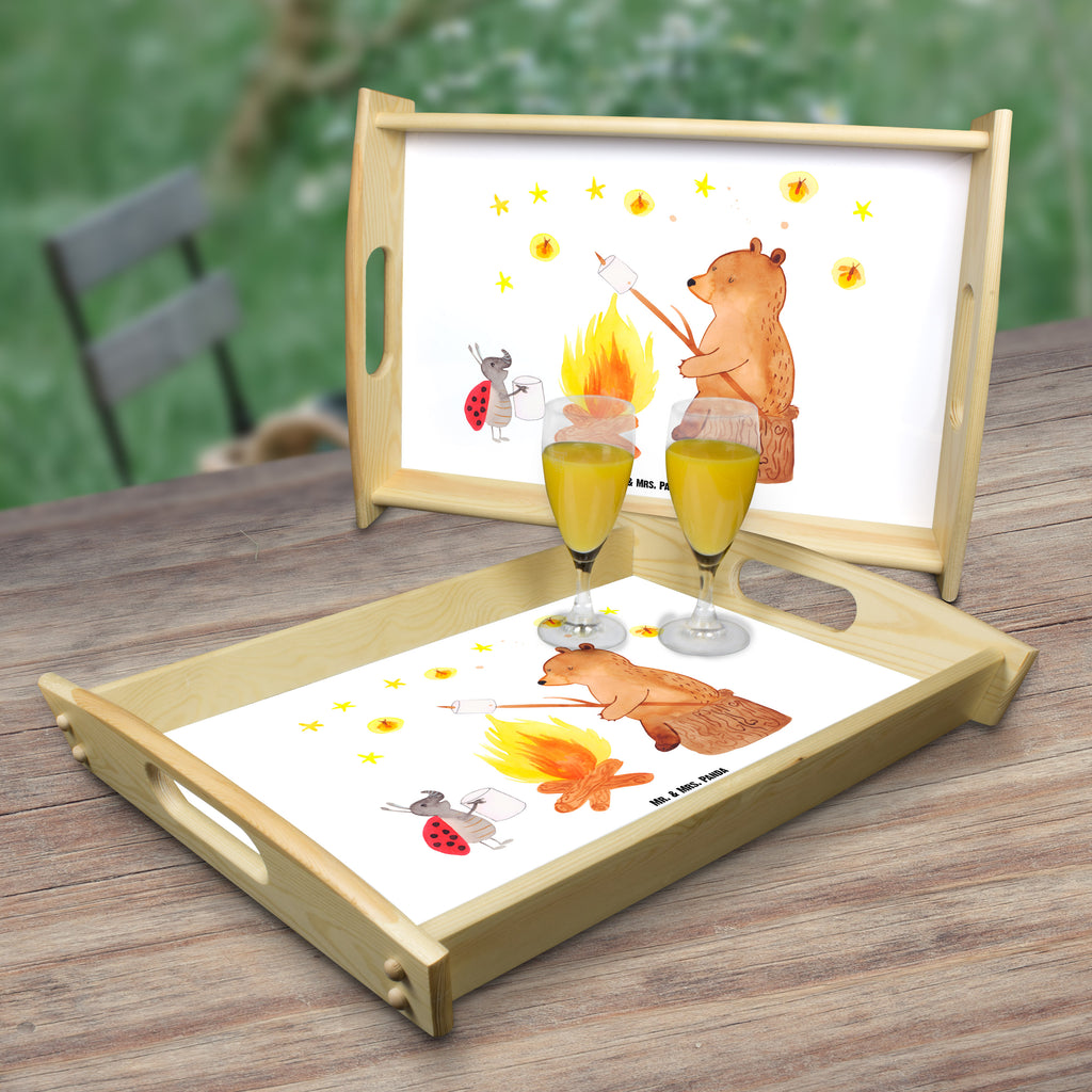 Serviertablett Bär & Marienkäfer Lagerfeuer Tablett, Holztablett, Küchentablett, Dekotablett, Frühstückstablett, Bär, Teddy, Teddybär, Lagerfeuer