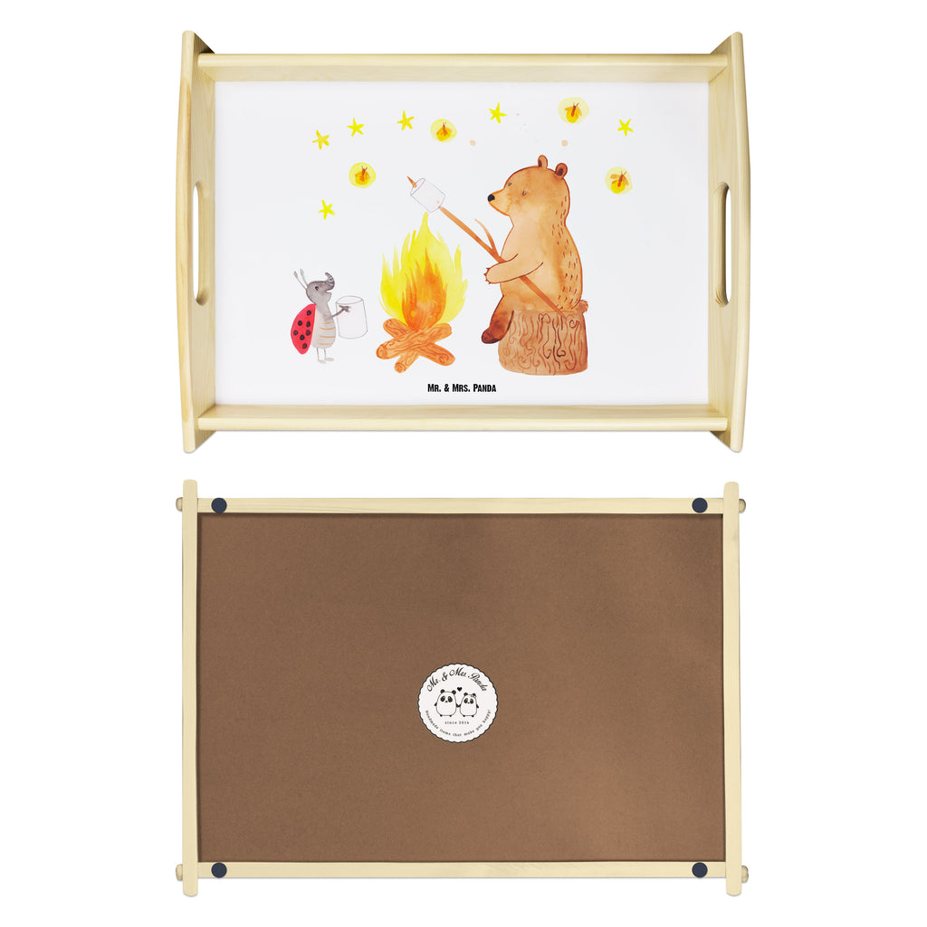 Serviertablett Bär & Marienkäfer Lagerfeuer Tablett, Holztablett, Küchentablett, Dekotablett, Frühstückstablett, Bär, Teddy, Teddybär, Lagerfeuer
