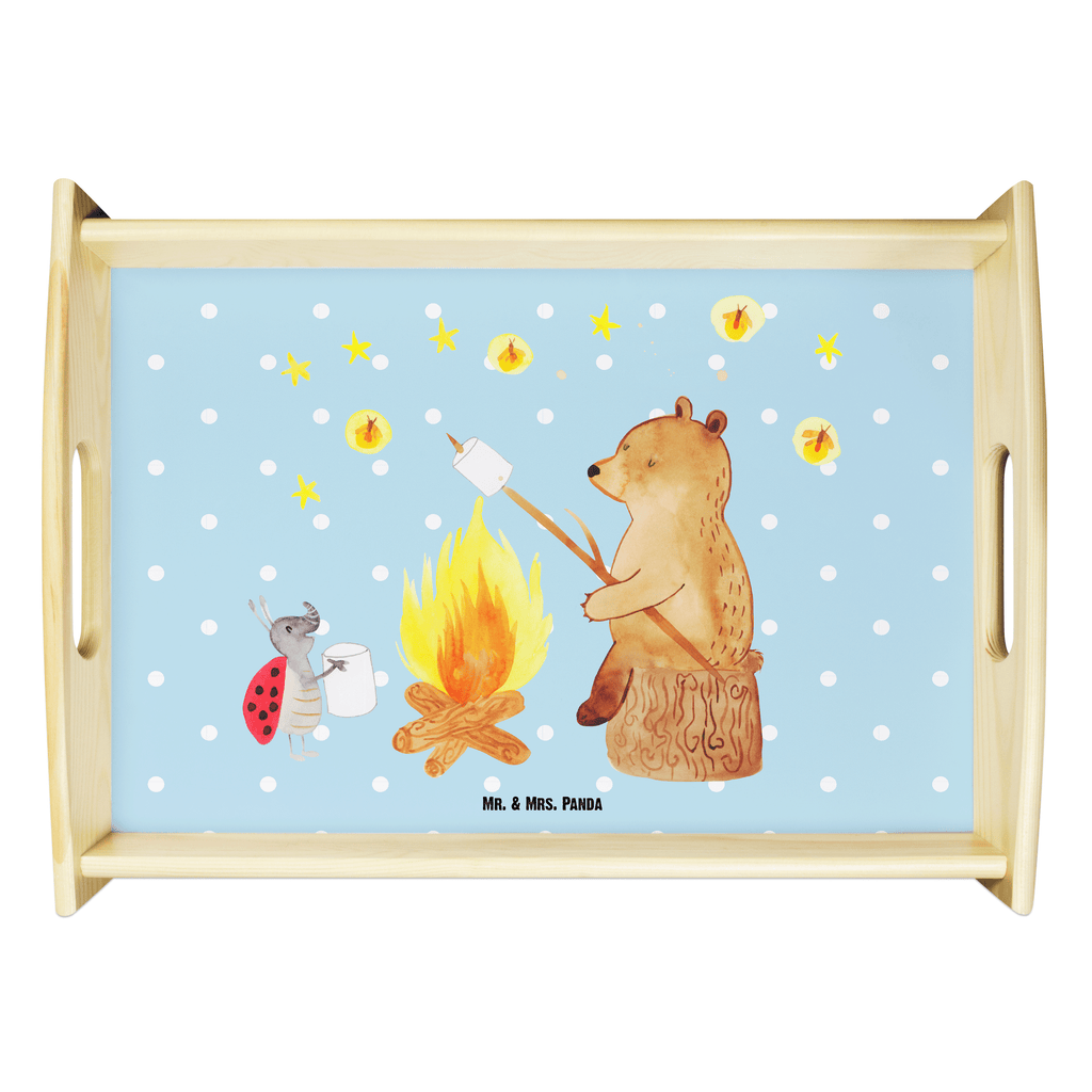 Serviertablett Bär & Marienkäfer Lagerfeuer Tablett, Holztablett, Küchentablett, Dekotablett, Frühstückstablett, Bär, Teddy, Teddybär, Lagerfeuer