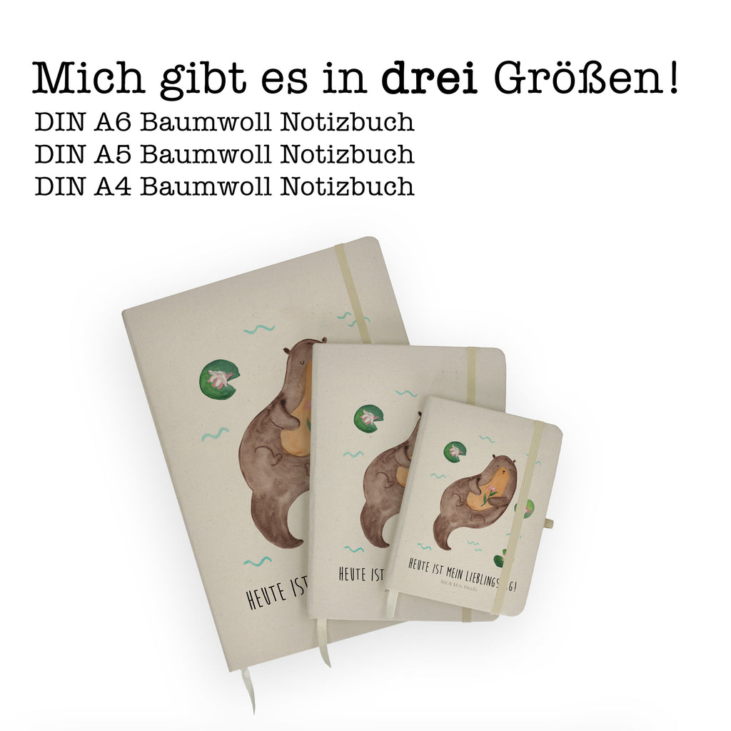 DIN A5 Baumwoll Notizbuch Otter mit Seerose Notizen, Eintragebuch, Tagebuch, Notizblock, Adressbuch, Journal, Kladde, Skizzenbuch, Notizheft, Schreibbuch, Schreibheft, Otter, Fischotter, Seeotter, Otter Seeotter See Otter