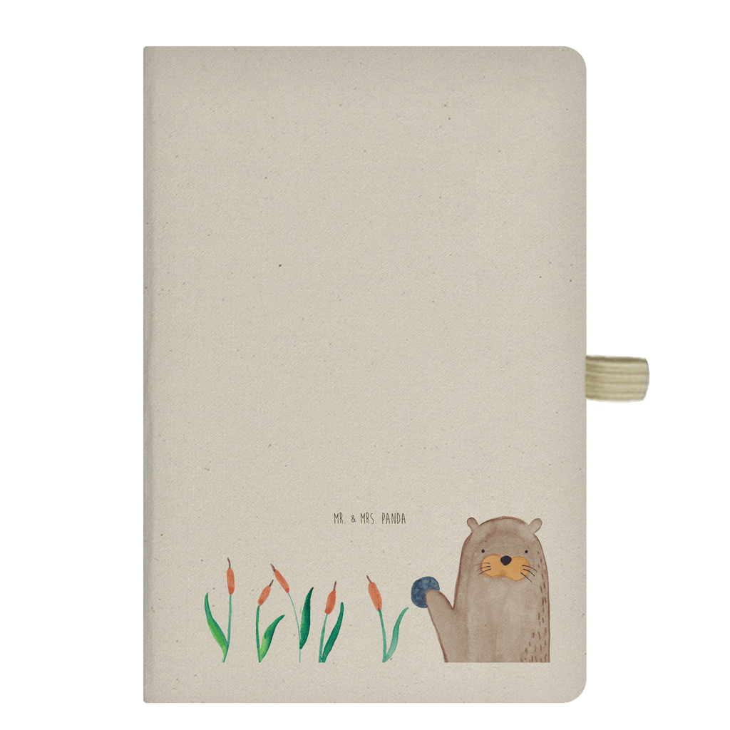 DIN A5 Baumwoll Notizbuch Otter mit Stein Notizen, Eintragebuch, Tagebuch, Notizblock, Adressbuch, Journal, Kladde, Skizzenbuch, Notizheft, Schreibbuch, Schreibheft, Otter, Fischotter, Seeotter, Otter Seeotter See Otter