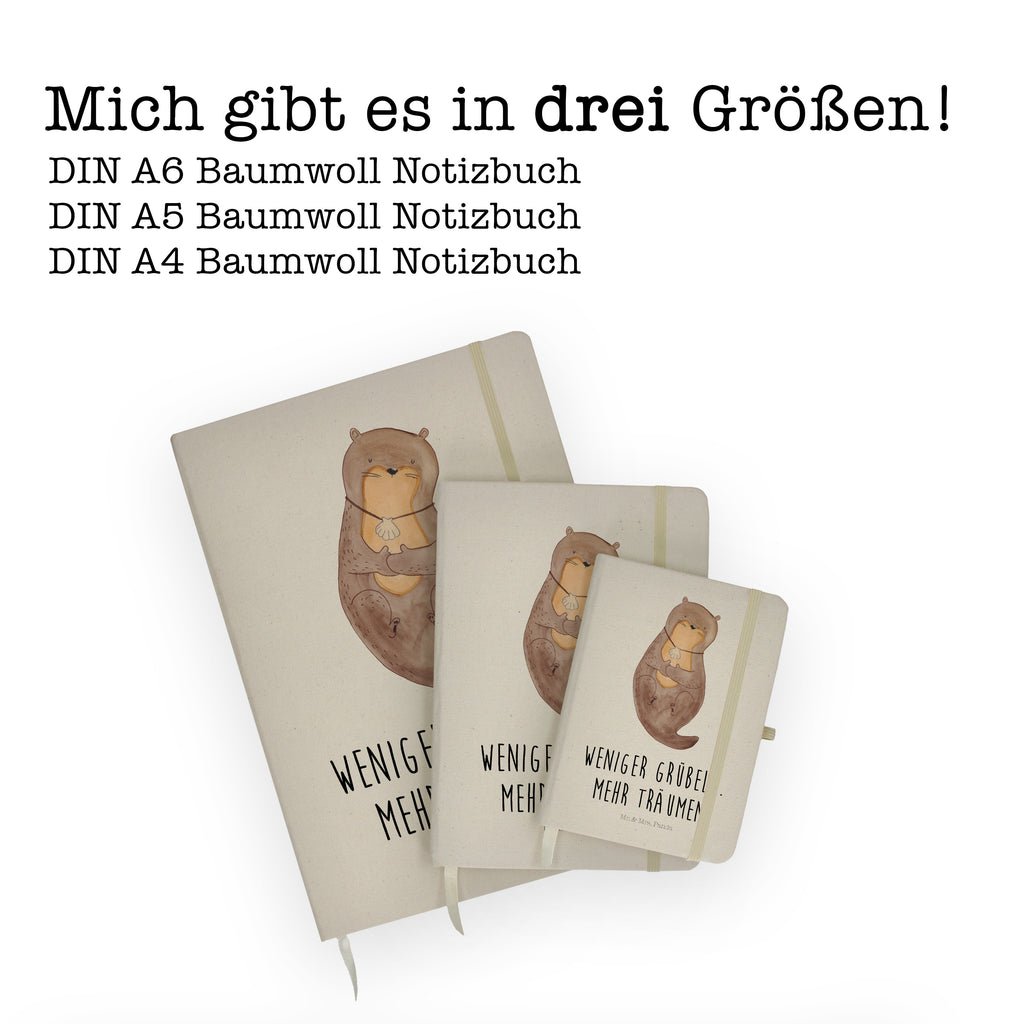 DIN A4 Baumwoll Notizbuch Otter mit Muschelmedaillon Notizen, Eintragebuch, Tagebuch, Notizblock, Adressbuch, Journal, Kladde, Skizzenbuch, Notizheft, Schreibbuch, Schreibheft, Otter, Fischotter, Seeotter, Otterliebe, grübeln, träumen, Motivation, Tagträumen, Büro