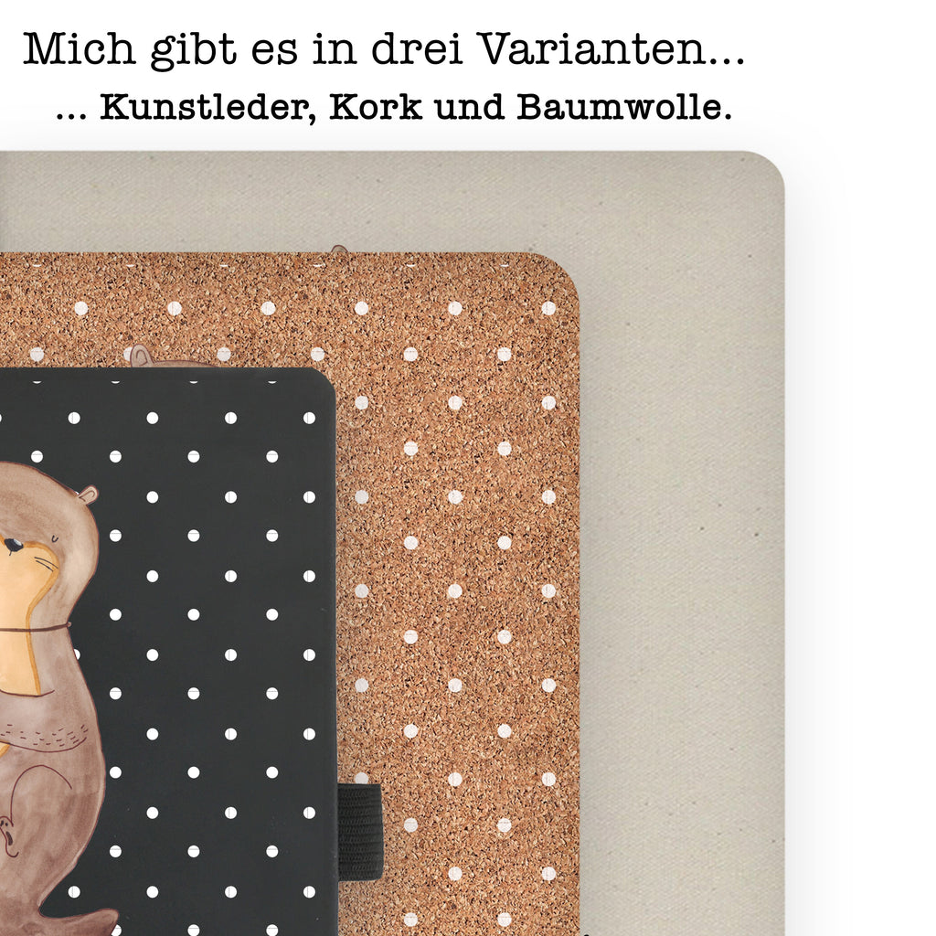 DIN A4 Baumwoll Notizbuch Otter mit Muschelmedaillon Notizen, Eintragebuch, Tagebuch, Notizblock, Adressbuch, Journal, Kladde, Skizzenbuch, Notizheft, Schreibbuch, Schreibheft, Otter, Fischotter, Seeotter, Otterliebe, grübeln, träumen, Motivation, Tagträumen, Büro