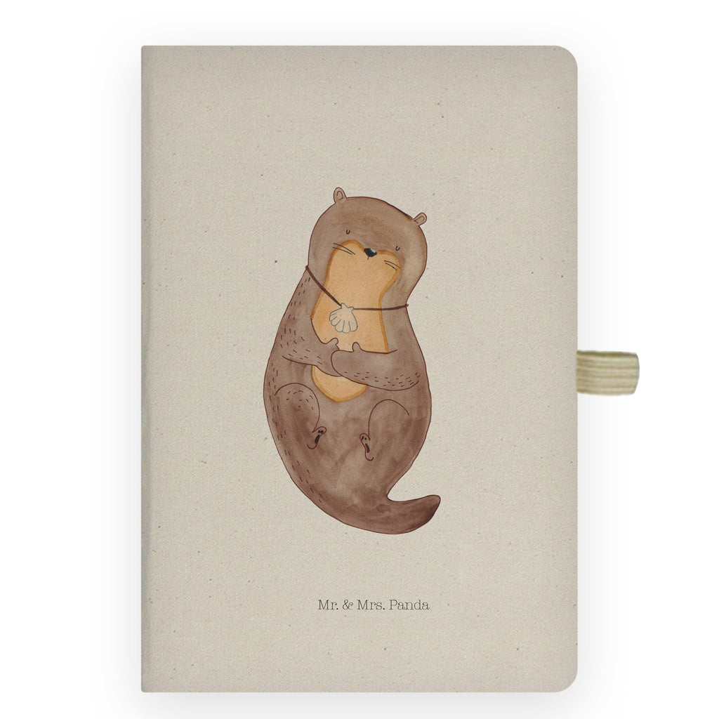 DIN A4 Baumwoll Notizbuch Otter mit Muschelmedaillon Notizen, Eintragebuch, Tagebuch, Notizblock, Adressbuch, Journal, Kladde, Skizzenbuch, Notizheft, Schreibbuch, Schreibheft, Otter, Fischotter, Seeotter, Otterliebe, grübeln, träumen, Motivation, Tagträumen, Büro