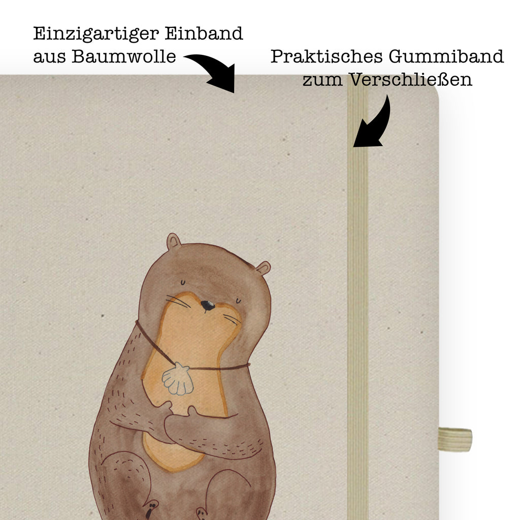 DIN A4 Baumwoll Notizbuch Otter mit Muschelmedaillon Notizen, Eintragebuch, Tagebuch, Notizblock, Adressbuch, Journal, Kladde, Skizzenbuch, Notizheft, Schreibbuch, Schreibheft, Otter, Fischotter, Seeotter, Otterliebe, grübeln, träumen, Motivation, Tagträumen, Büro