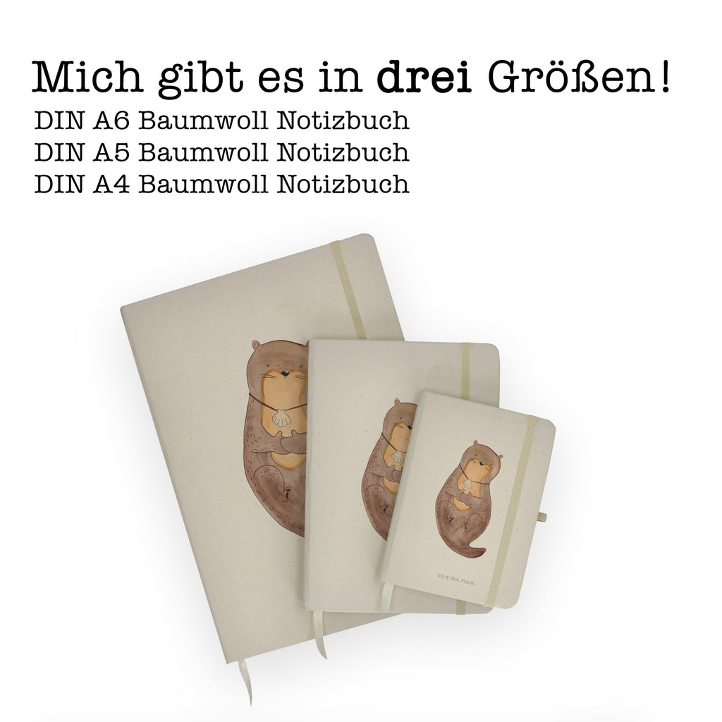DIN A4 Baumwoll Notizbuch Otter mit Muschelmedaillon Notizen, Eintragebuch, Tagebuch, Notizblock, Adressbuch, Journal, Kladde, Skizzenbuch, Notizheft, Schreibbuch, Schreibheft, Otter, Fischotter, Seeotter, Otterliebe, grübeln, träumen, Motivation, Tagträumen, Büro