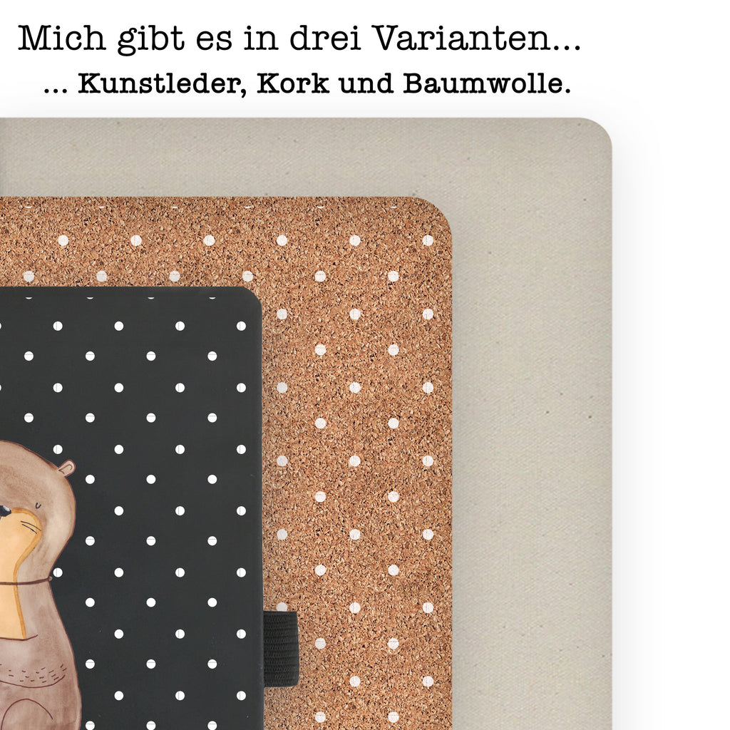 DIN A4 Baumwoll Notizbuch Otter mit Muschelmedaillon Notizen, Eintragebuch, Tagebuch, Notizblock, Adressbuch, Journal, Kladde, Skizzenbuch, Notizheft, Schreibbuch, Schreibheft, Otter, Fischotter, Seeotter, Otterliebe, grübeln, träumen, Motivation, Tagträumen, Büro