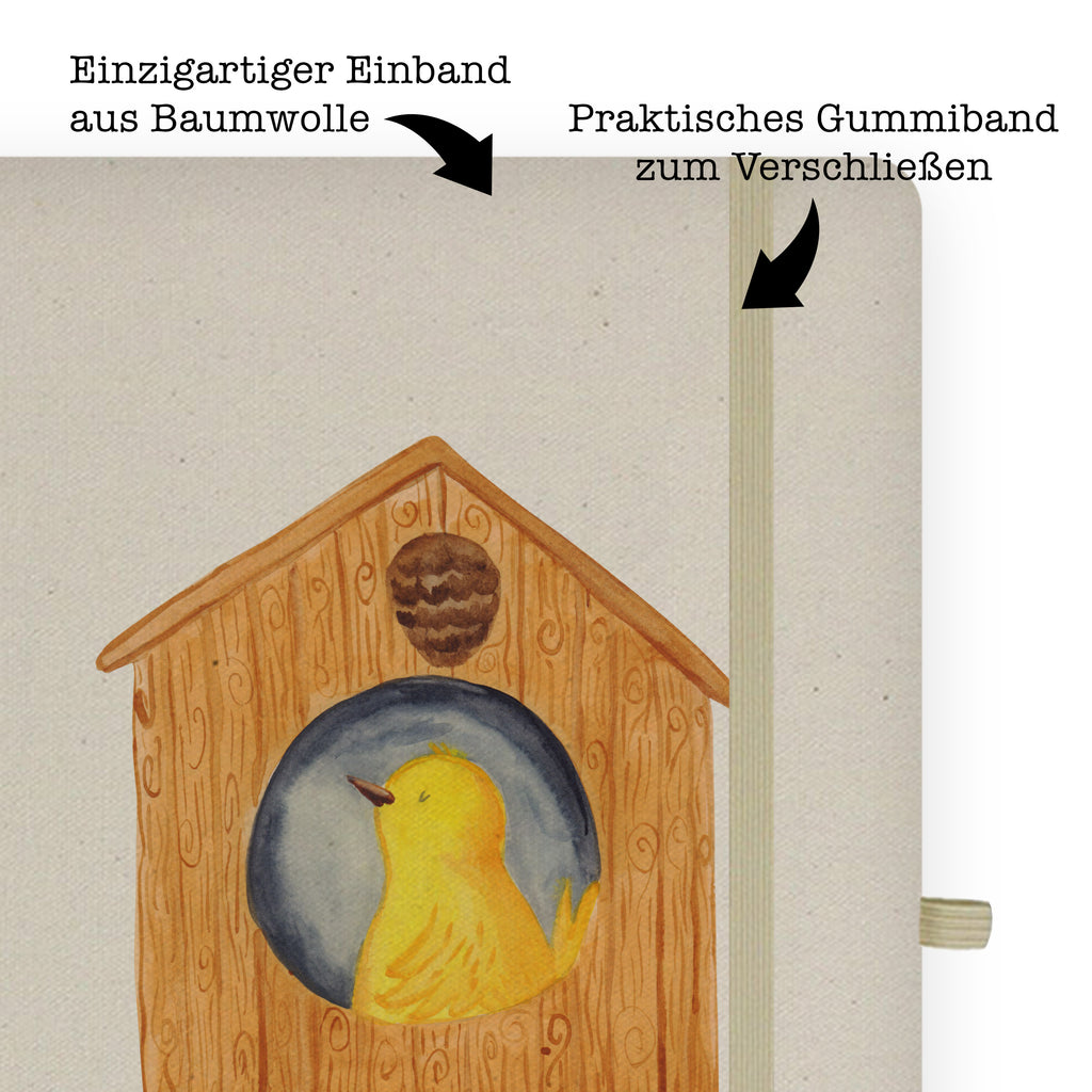 DIN A4 Baumwoll Notizbuch Vogelhaus sweet Home Notizen, Eintragebuch, Tagebuch, Notizblock, Adressbuch, Journal, Kladde, Skizzenbuch, Notizheft, Schreibbuch, Schreibheft, Tiermotive, Gute Laune, lustige Sprüche, Tiere, Vogelhaus, Vogel, Home sweet Home, Einzug, Umzug, Geschenk, Einzugsgeschenk, Hausbau, Haus