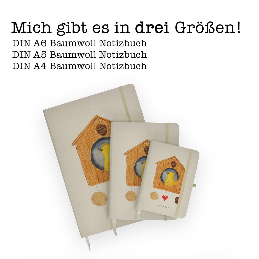 DIN A4 Baumwoll Notizbuch Vogelhaus sweet Home Notizen, Eintragebuch, Tagebuch, Notizblock, Adressbuch, Journal, Kladde, Skizzenbuch, Notizheft, Schreibbuch, Schreibheft, Tiermotive, Gute Laune, lustige Sprüche, Tiere, Vogelhaus, Vogel, Home sweet Home, Einzug, Umzug, Geschenk, Einzugsgeschenk, Hausbau, Haus