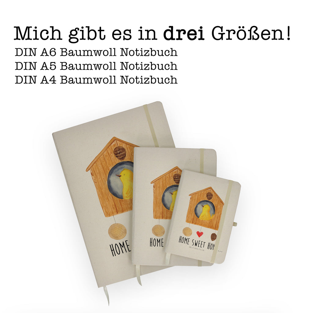 DIN A4 Baumwoll Notizbuch Vogelhaus sweet Home Notizen, Eintragebuch, Tagebuch, Notizblock, Adressbuch, Journal, Kladde, Skizzenbuch, Notizheft, Schreibbuch, Schreibheft, Tiermotive, Gute Laune, lustige Sprüche, Tiere, Vogelhaus, Vogel, Home sweet Home, Einzug, Umzug, Geschenk, Einzugsgeschenk, Hausbau, Haus