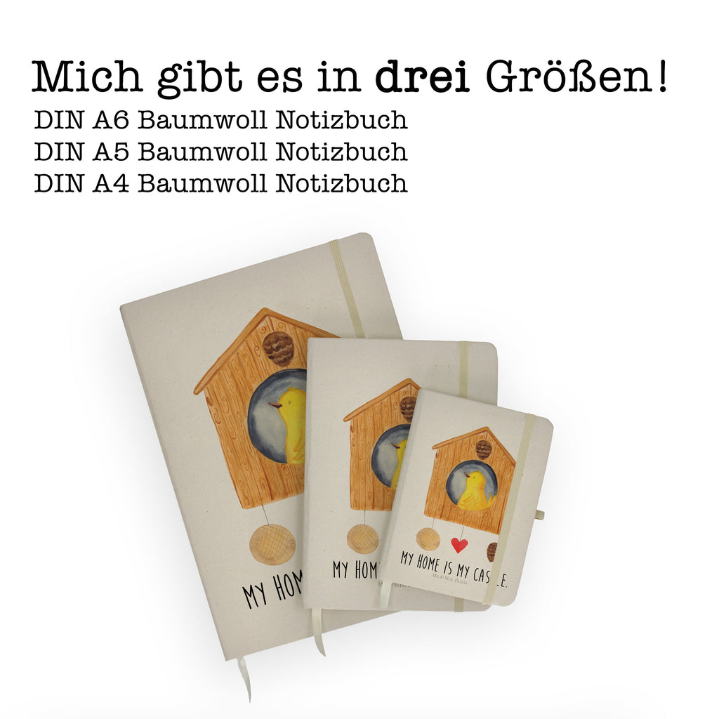 DIN A5 Baumwoll Notizbuch Vogelhaus Notizen, Eintragebuch, Tagebuch, Notizblock, Adressbuch, Journal, Kladde, Skizzenbuch, Notizheft, Schreibbuch, Schreibheft, Tiermotive, Gute Laune, lustige Sprüche, Tiere, Vogel, Vögel, Vogelhaus, Vogelhäuschen, Home sweet home, Zuhause, Nest, Eigenheim, Familie, Wohnung, Haus, unser Haus, Lieblingsort, Castle