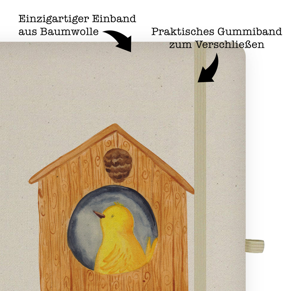 DIN A5 Baumwoll Notizbuch Vogelhaus Notizen, Eintragebuch, Tagebuch, Notizblock, Adressbuch, Journal, Kladde, Skizzenbuch, Notizheft, Schreibbuch, Schreibheft, Tiermotive, Gute Laune, lustige Sprüche, Tiere, Vogel, Vögel, Vogelhaus, Vogelhäuschen, Home sweet home, Zuhause, Nest, Eigenheim, Familie, Wohnung, Haus, unser Haus, Lieblingsort, Castle