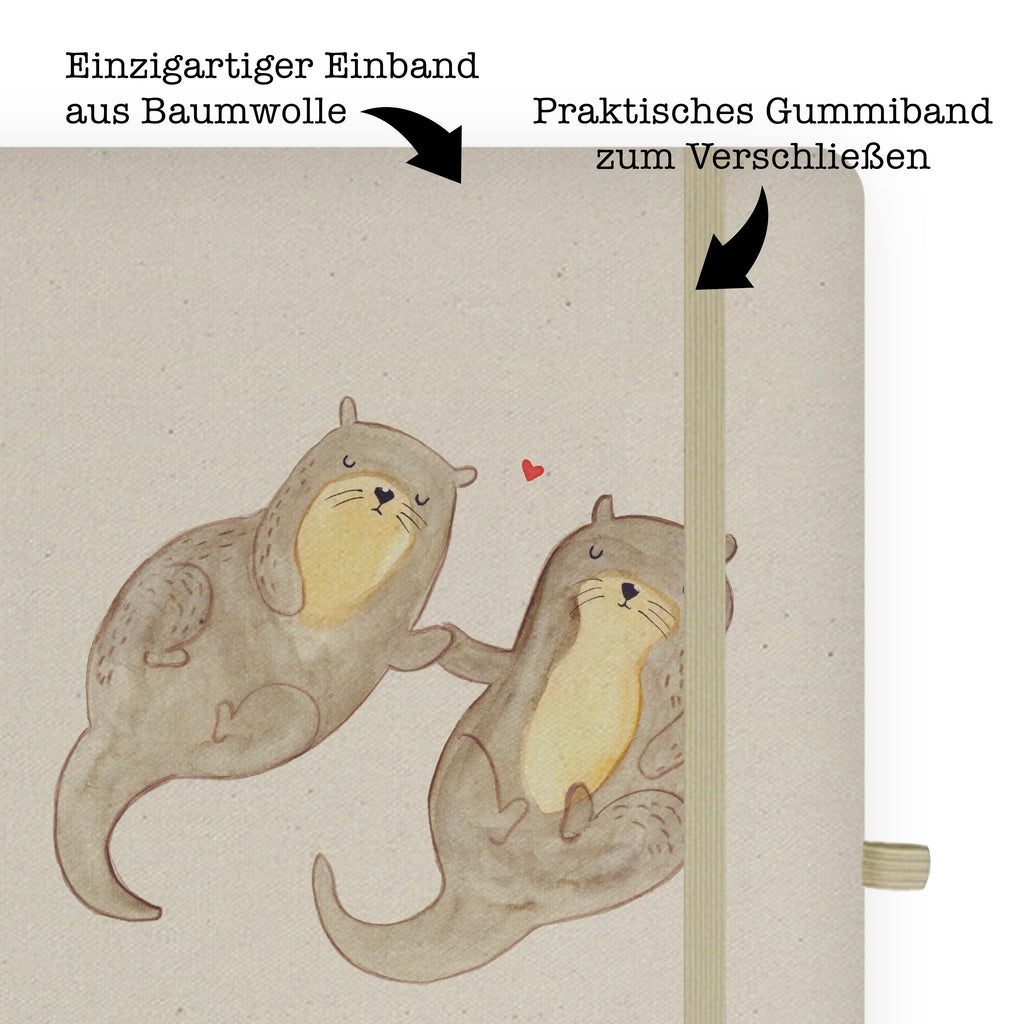 DIN A5 Baumwoll Notizbuch Otter händchenhaltend Notizen, Eintragebuch, Tagebuch, Notizblock, Adressbuch, Journal, Kladde, Skizzenbuch, Notizheft, Schreibbuch, Schreibheft, Otter, Fischotter, Seeotter, Otter Seeotter See Otter