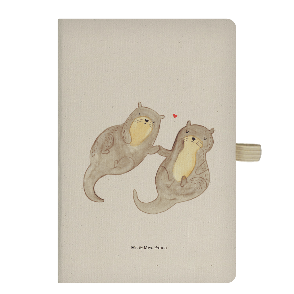 DIN A5 Baumwoll Notizbuch Otter händchenhaltend Notizen, Eintragebuch, Tagebuch, Notizblock, Adressbuch, Journal, Kladde, Skizzenbuch, Notizheft, Schreibbuch, Schreibheft, Otter, Fischotter, Seeotter, Otter Seeotter See Otter