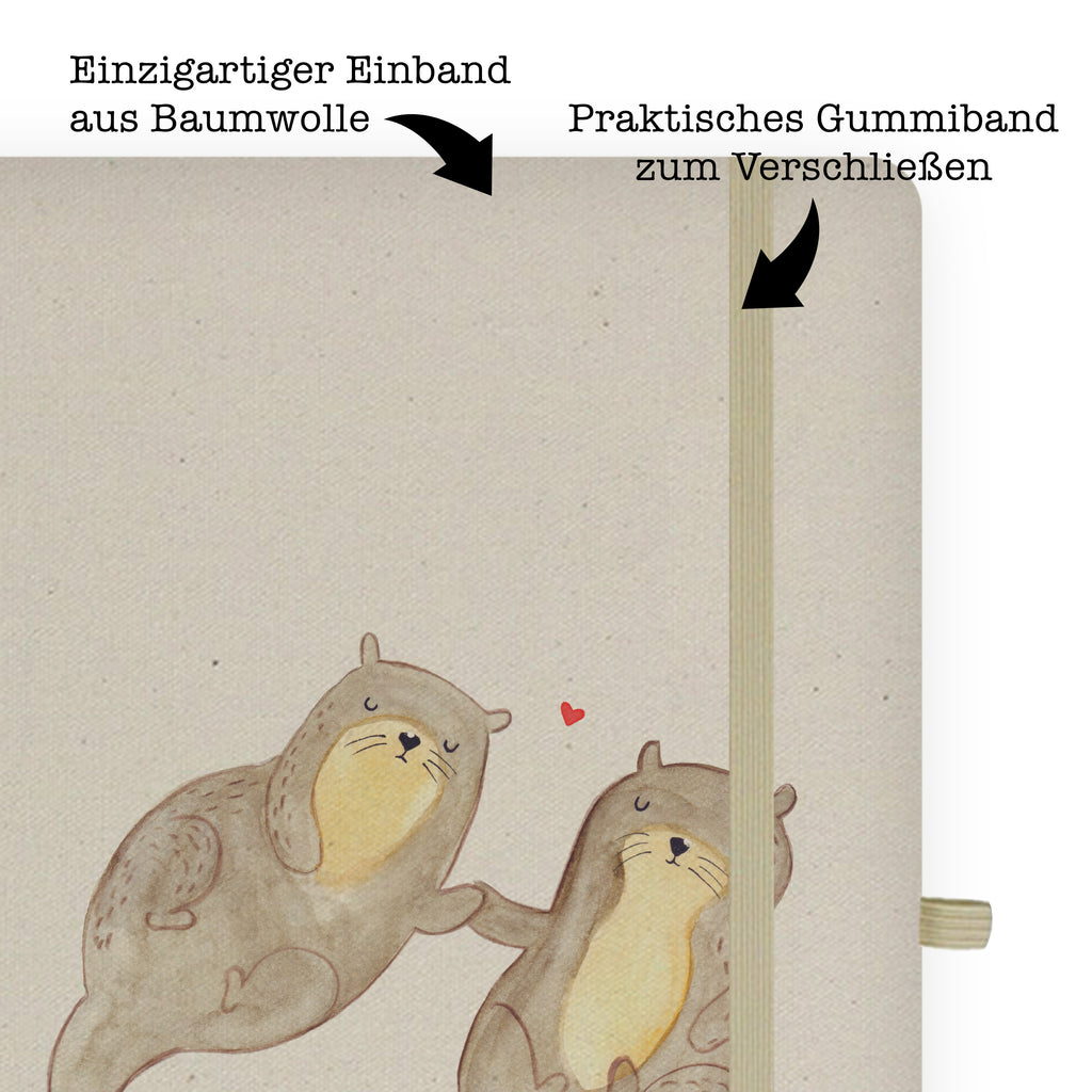 DIN A5 Baumwoll Notizbuch Otter händchenhaltend Notizen, Eintragebuch, Tagebuch, Notizblock, Adressbuch, Journal, Kladde, Skizzenbuch, Notizheft, Schreibbuch, Schreibheft, Otter, Fischotter, Seeotter, Otter Seeotter See Otter