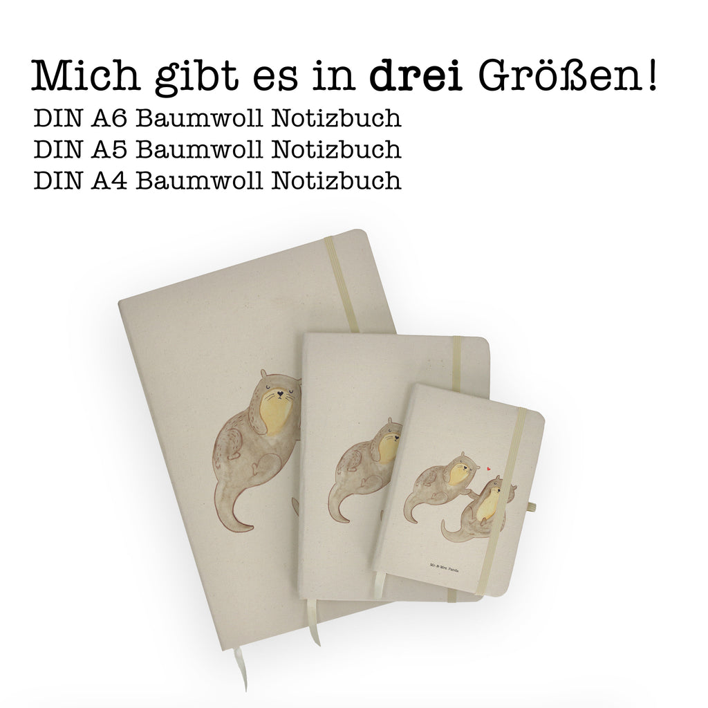 DIN A5 Baumwoll Notizbuch Otter händchenhaltend Notizen, Eintragebuch, Tagebuch, Notizblock, Adressbuch, Journal, Kladde, Skizzenbuch, Notizheft, Schreibbuch, Schreibheft, Otter, Fischotter, Seeotter, Otter Seeotter See Otter