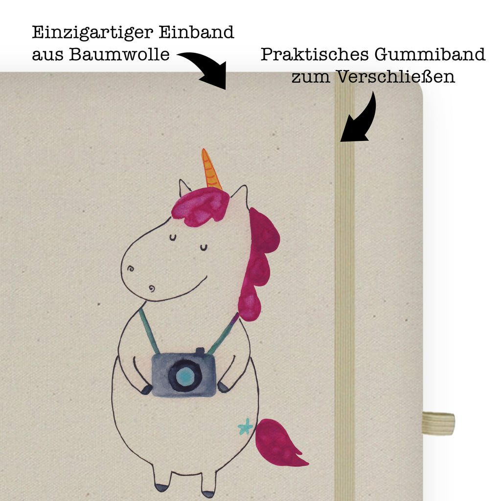 DIN A5 Baumwoll Notizbuch Einhorn Fotograf Notizen, Eintragebuch, Tagebuch, Notizblock, Adressbuch, Journal, Kladde, Skizzenbuch, Notizheft, Schreibbuch, Schreibheft, Einhorn, Einhörner, Einhorn Deko, Pegasus, Unicorn, Fotograf, Fotografie, Kamera, Reisen, Weltreise, Weltenbummler, Urlaub, Tourist, Kurztrip, Reise, Städtereise