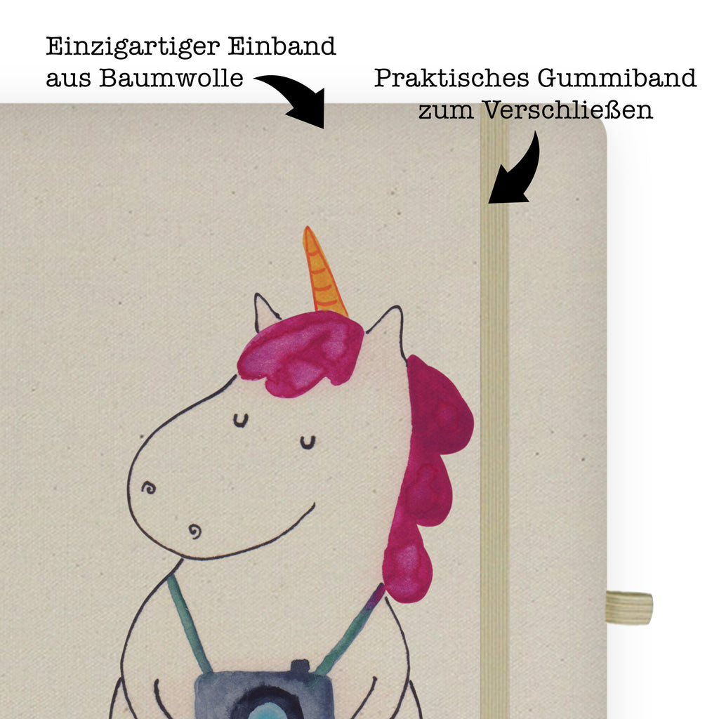 DIN A5 Baumwoll Notizbuch Einhorn Fotograf Notizen, Eintragebuch, Tagebuch, Notizblock, Adressbuch, Journal, Kladde, Skizzenbuch, Notizheft, Schreibbuch, Schreibheft, Einhorn, Einhörner, Einhorn Deko, Pegasus, Unicorn, Fotograf, Fotografie, Kamera, Reisen, Weltreise, Weltenbummler, Urlaub, Tourist, Kurztrip, Reise, Städtereise