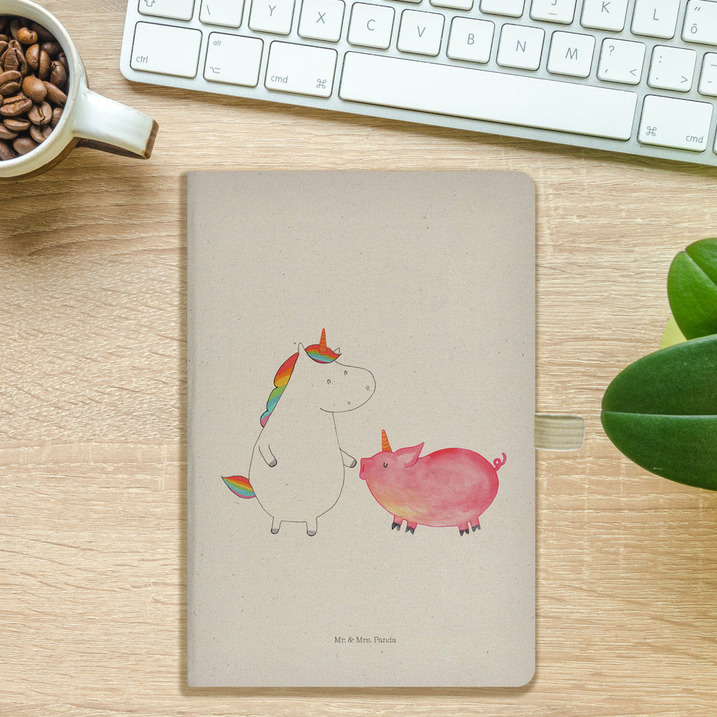 DIN A5 Baumwoll Notizbuch Einhorn + Schweinhorn Notizen, Eintragebuch, Tagebuch, Notizblock, Adressbuch, Journal, Kladde, Skizzenbuch, Notizheft, Schreibbuch, Schreibheft, Einhorn, Einhörner, Einhorn Deko, Pegasus, Unicorn, Freundschaft, Schweinhorn, Schwein, Freundin, Schweinchen