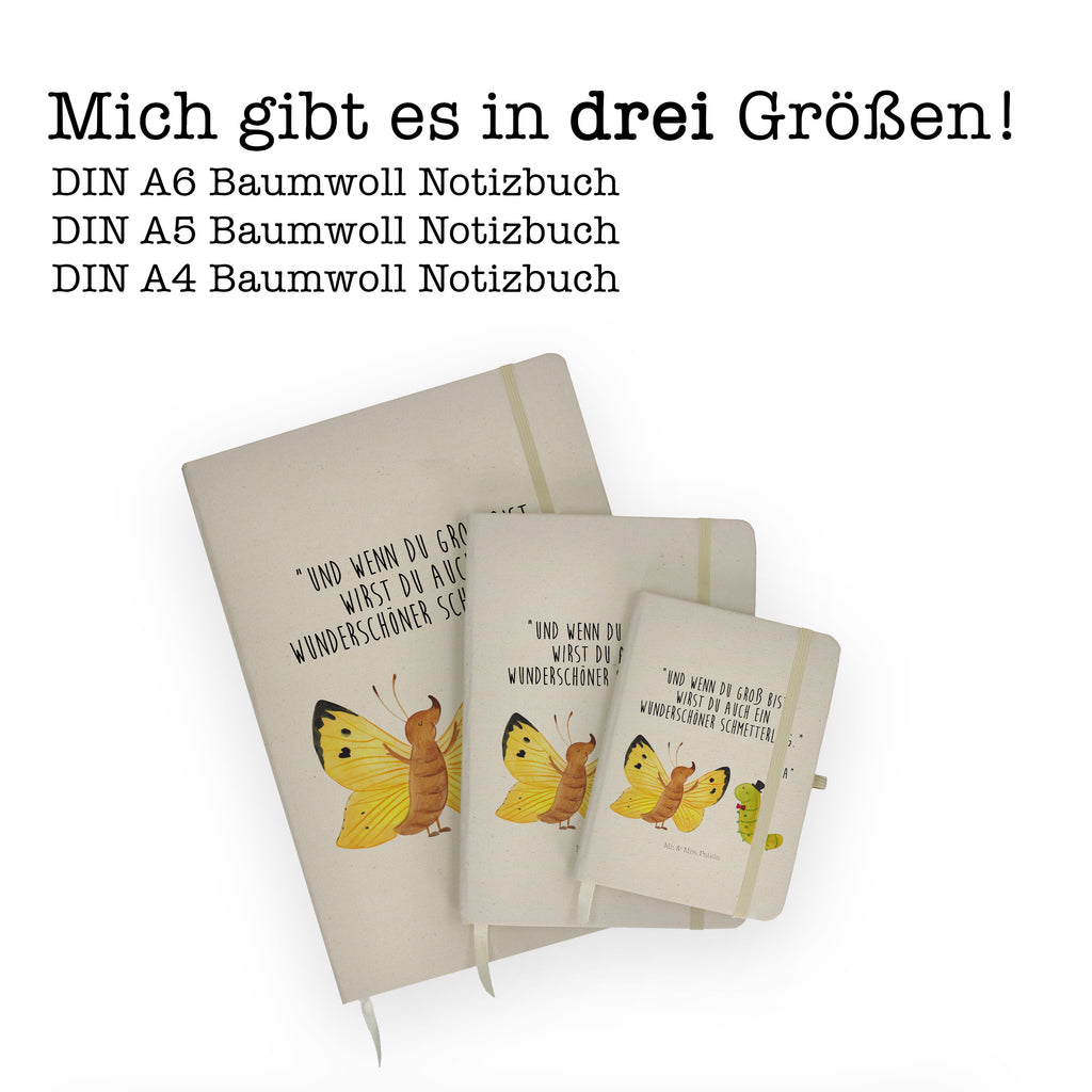 DIN A4 Baumwoll Notizbuch Raupe & Schmetterling Notizen, Eintragebuch, Tagebuch, Notizblock, Adressbuch, Journal, Kladde, Skizzenbuch, Notizheft, Schreibbuch, Schreibheft, Tiermotive, Gute Laune, lustige Sprüche, Tiere, Raupe, Schmetterling, Zitronenfalter, Entwicklung, Erwachsen werden, Kokon, Hut, Hütchen, Schönheit, Aufwachsen