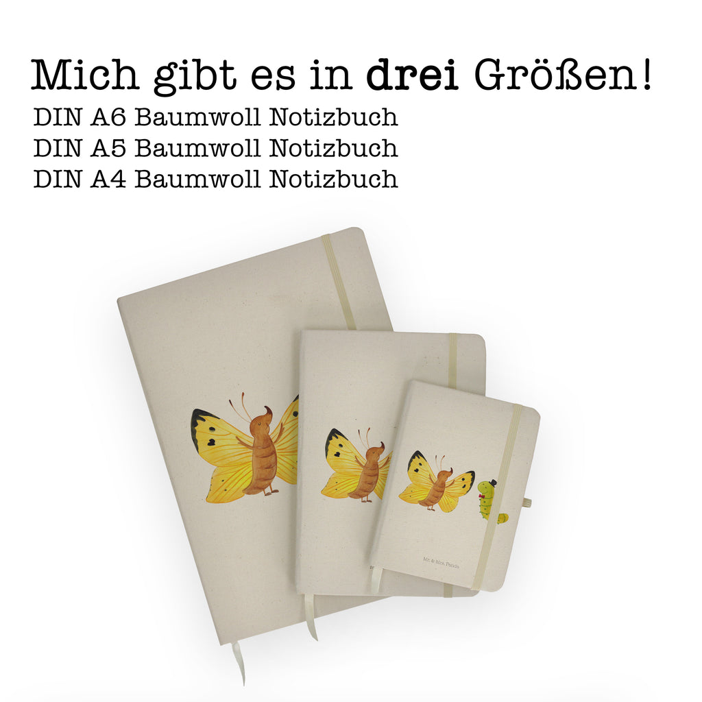DIN A4 Baumwoll Notizbuch Raupe & Schmetterling Notizen, Eintragebuch, Tagebuch, Notizblock, Adressbuch, Journal, Kladde, Skizzenbuch, Notizheft, Schreibbuch, Schreibheft, Tiermotive, Gute Laune, lustige Sprüche, Tiere, Raupe, Schmetterling, Zitronenfalter, Entwicklung, Erwachsen werden, Kokon, Hut, Hütchen, Schönheit, Aufwachsen