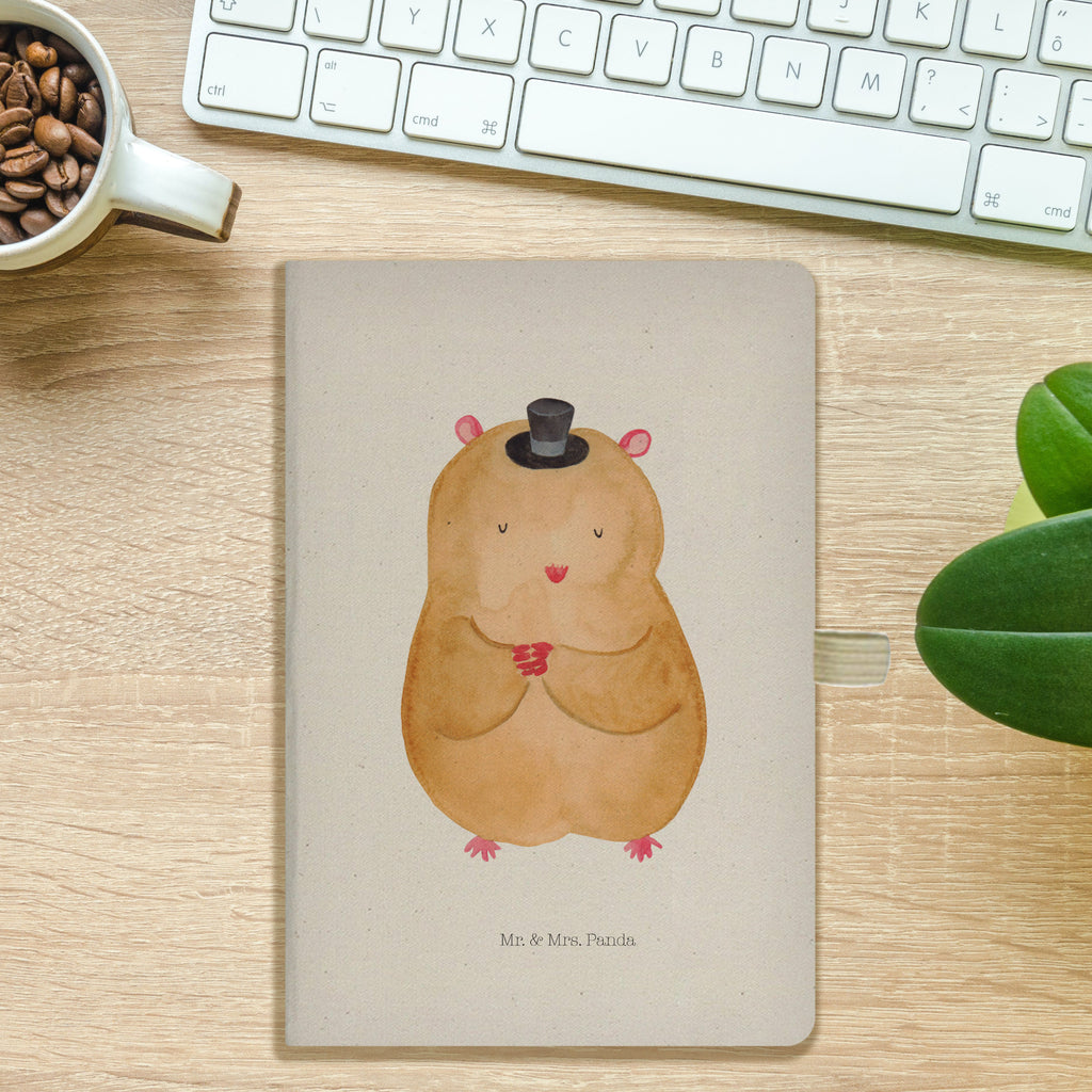 DIN A5 Baumwoll Notizbuch Hamster mit Hut Notizen, Eintragebuch, Tagebuch, Notizblock, Adressbuch, Journal, Kladde, Skizzenbuch, Notizheft, Schreibbuch, Schreibheft, Tiermotive, Gute Laune, lustige Sprüche, Tiere, Hamster, Hut, Magier, Zylinder, Zwerghamster, Zauberer, Houdini