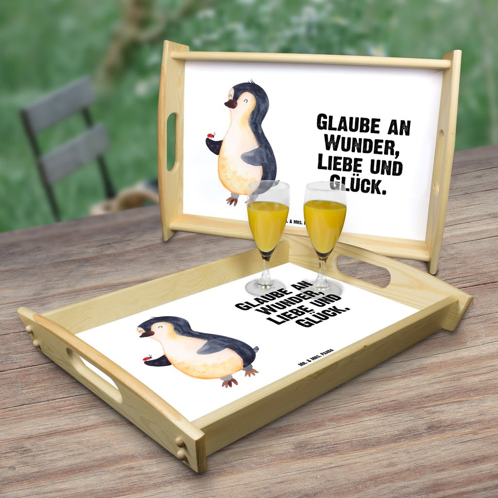 Serviertablett Pinguin Marienkäfer Tablett, Holztablett, Küchentablett, Dekotablett, Frühstückstablett, Pinguin, Pinguine, Marienkäfer, Liebe, Wunder, Glück, Freude, Lebensfreude