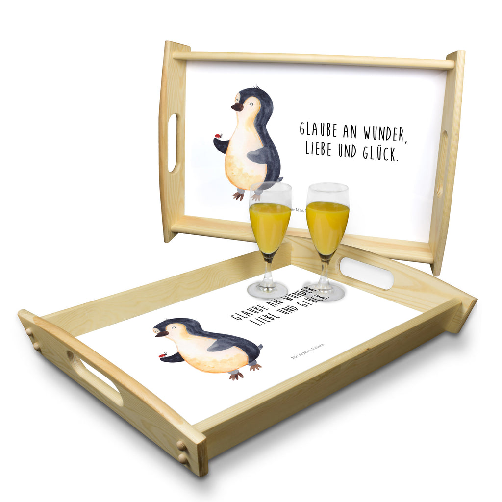 Serviertablett Pinguin Marienkäfer Tablett, Holztablett, Küchentablett, Dekotablett, Frühstückstablett, Pinguin, Pinguine, Marienkäfer, Liebe, Wunder, Glück, Freude, Lebensfreude