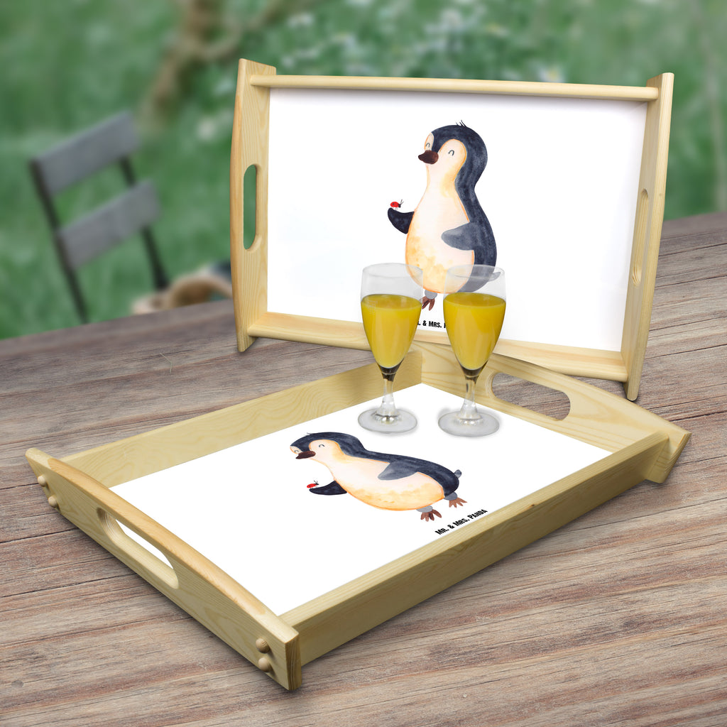 Serviertablett Pinguin Marienkäfer Tablett, Holztablett, Küchentablett, Dekotablett, Frühstückstablett, Pinguin, Pinguine, Marienkäfer, Liebe, Wunder, Glück, Freude, Lebensfreude