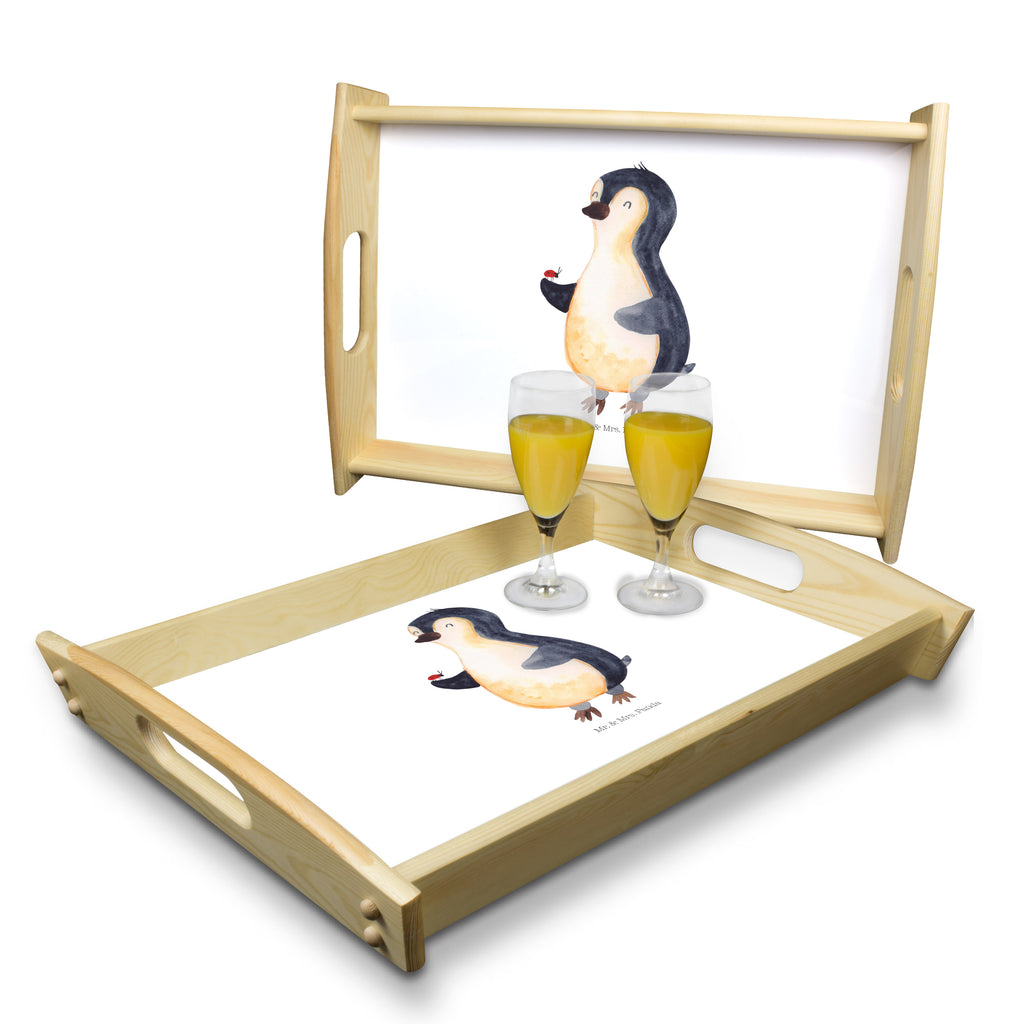 Serviertablett Pinguin Marienkäfer Tablett, Holztablett, Küchentablett, Dekotablett, Frühstückstablett, Pinguin, Pinguine, Marienkäfer, Liebe, Wunder, Glück, Freude, Lebensfreude