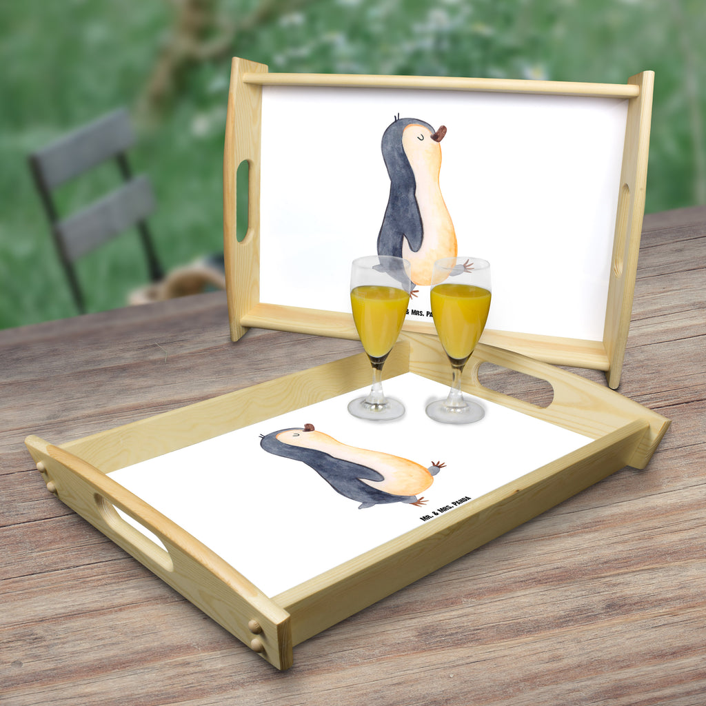 Serviertablett Pinguin marschierend Tablett, Holztablett, Küchentablett, Dekotablett, Frühstückstablett, Pinguin, Pinguine, Frühaufsteher, Langschläfer, Bruder, Schwester, Familie