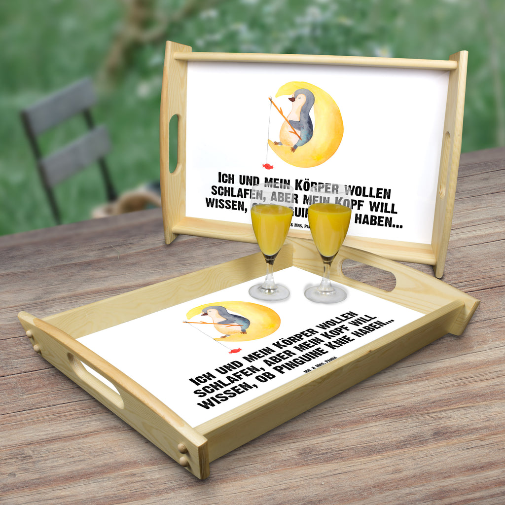 Serviertablett Pinguin Mond Tablett, Holztablett, Küchentablett, Dekotablett, Frühstückstablett, Pinguin, Pinguine, Spruch, schlafen, Nachtruhe, Einschlafen, Schlafzimmer, Schlafstörungen, Gästezimmer