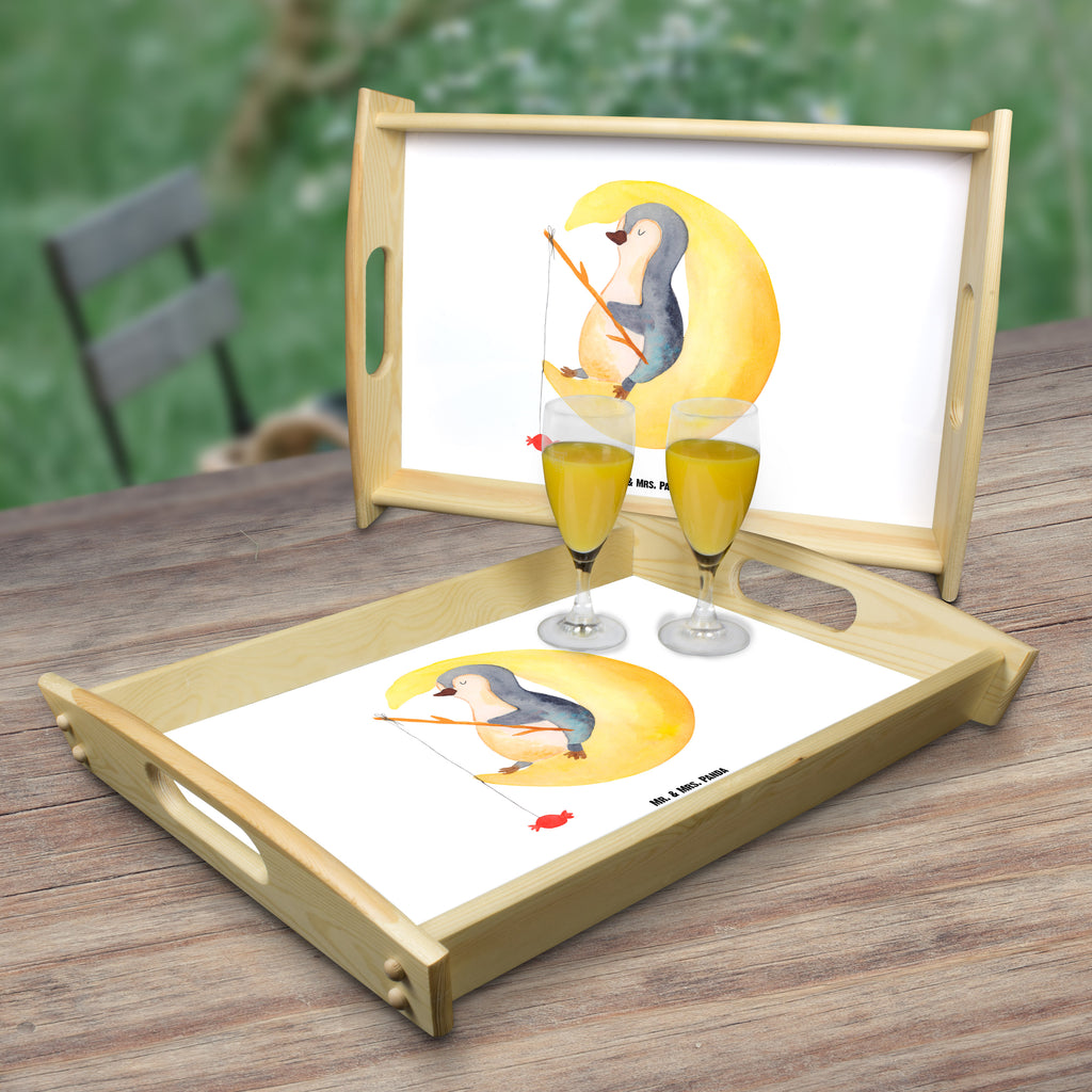 Serviertablett Pinguin Mond Tablett, Holztablett, Küchentablett, Dekotablett, Frühstückstablett, Pinguin, Pinguine, Spruch, schlafen, Nachtruhe, Einschlafen, Schlafzimmer, Schlafstörungen, Gästezimmer
