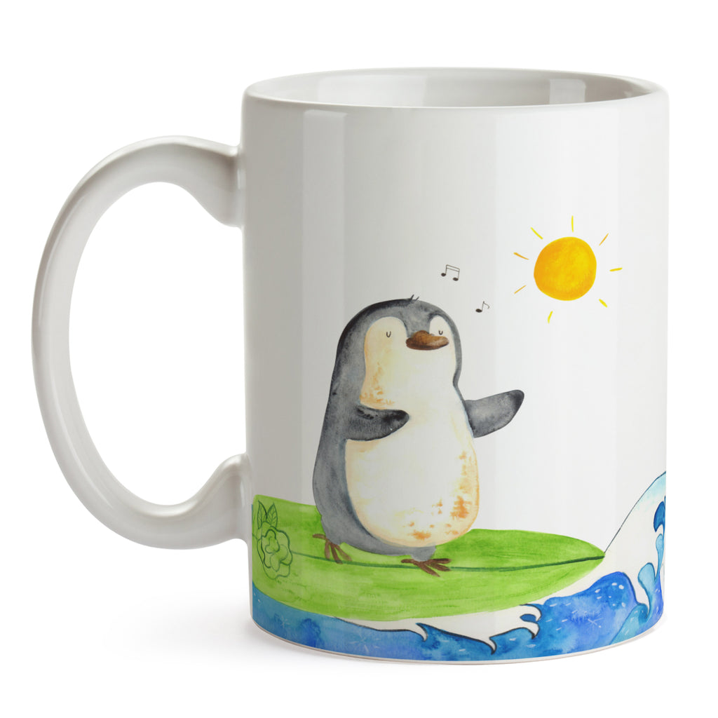 Tasse Pinguin Surfer Pinguin, Pinguine, surfen, Surfer, Hawaii, Urlaub, Wellen, Wellen reiten, Portugal,  Becher, Kaffeetasse, Kaffeebecher, Tee, Frühstück, Büro  Pinguin