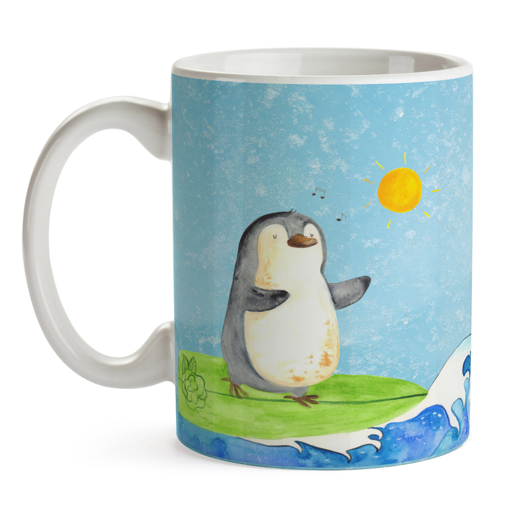 Tasse Pinguin Surfer Pinguin, Pinguine, surfen, Surfer, Hawaii, Urlaub, Wellen, Wellen reiten, Portugal,  Becher, Kaffeetasse, Kaffeebecher, Tee, Frühstück, Büro  Pinguin