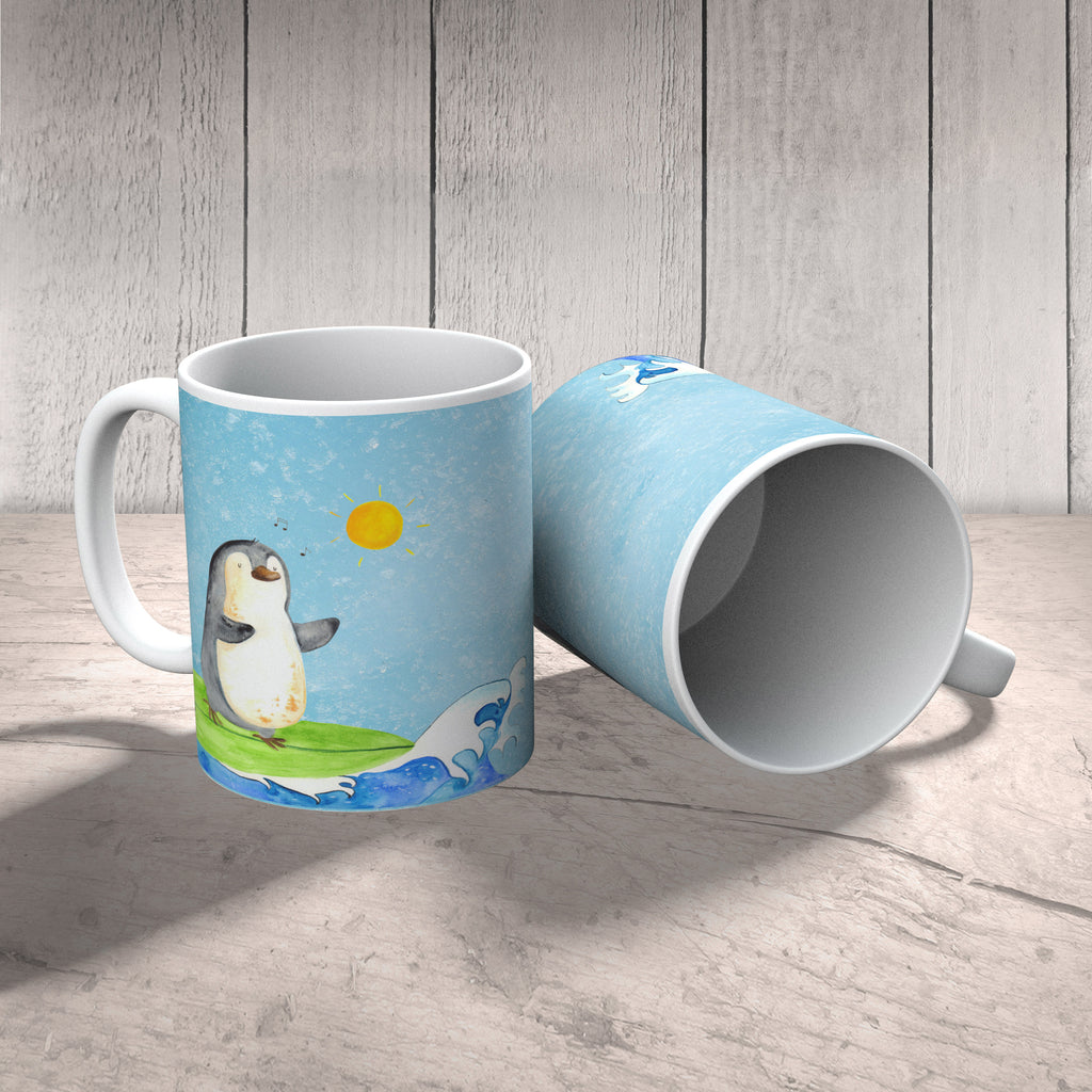 Tasse Pinguin Surfer Pinguin, Pinguine, surfen, Surfer, Hawaii, Urlaub, Wellen, Wellen reiten, Portugal,  Becher, Kaffeetasse, Kaffeebecher, Tee, Frühstück, Büro  Pinguin